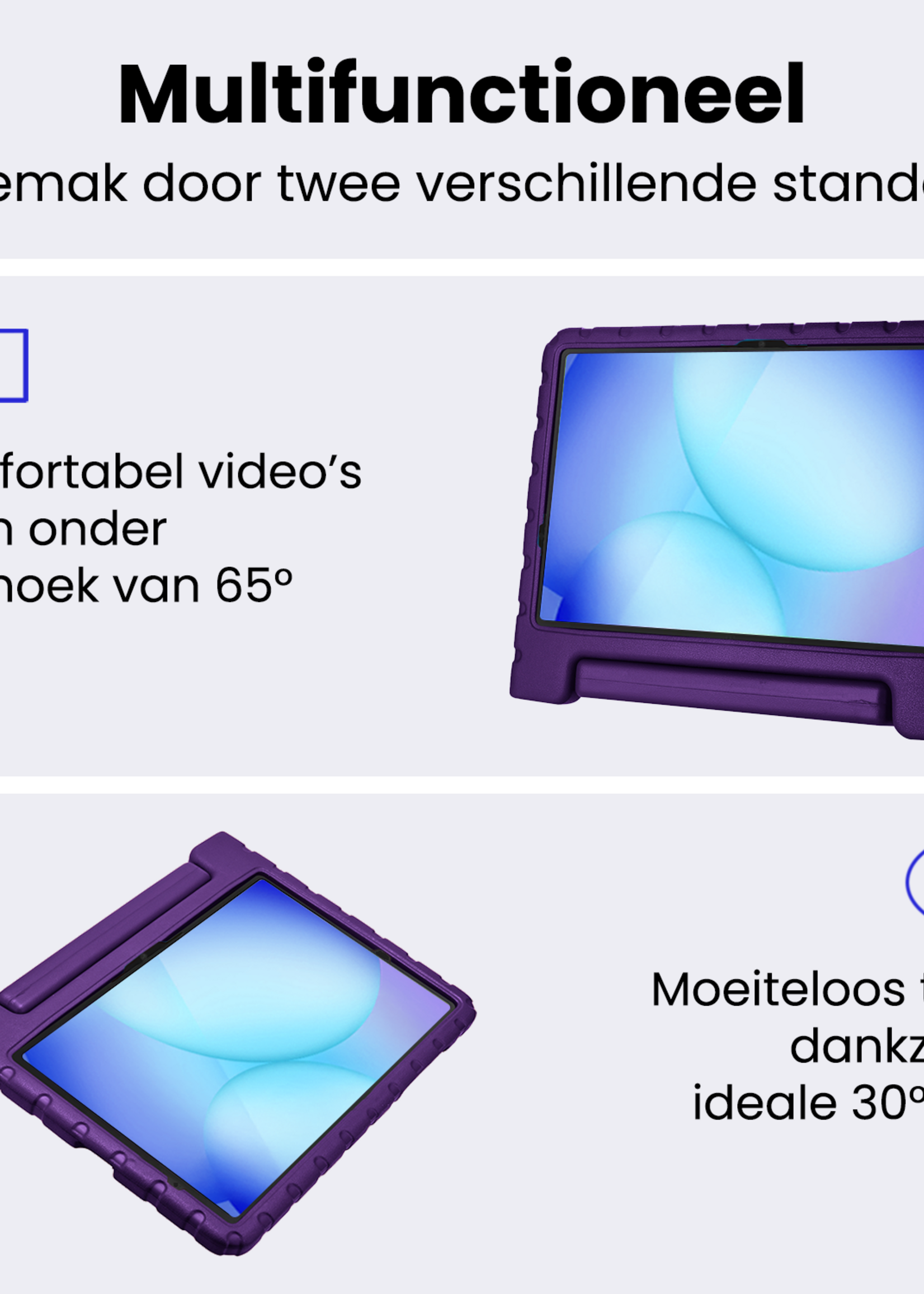 BTH Kinderhoes Geschikt voor Samsung Galaxy Tab A9 Plus Hoes Kinder Hoesje Kids Case Cover Kidsproof Met 2x Screenprotector - Hoesje Geschikt voor Samsung Tab A9 Plus Hoesje Kinder Hoes - Paars