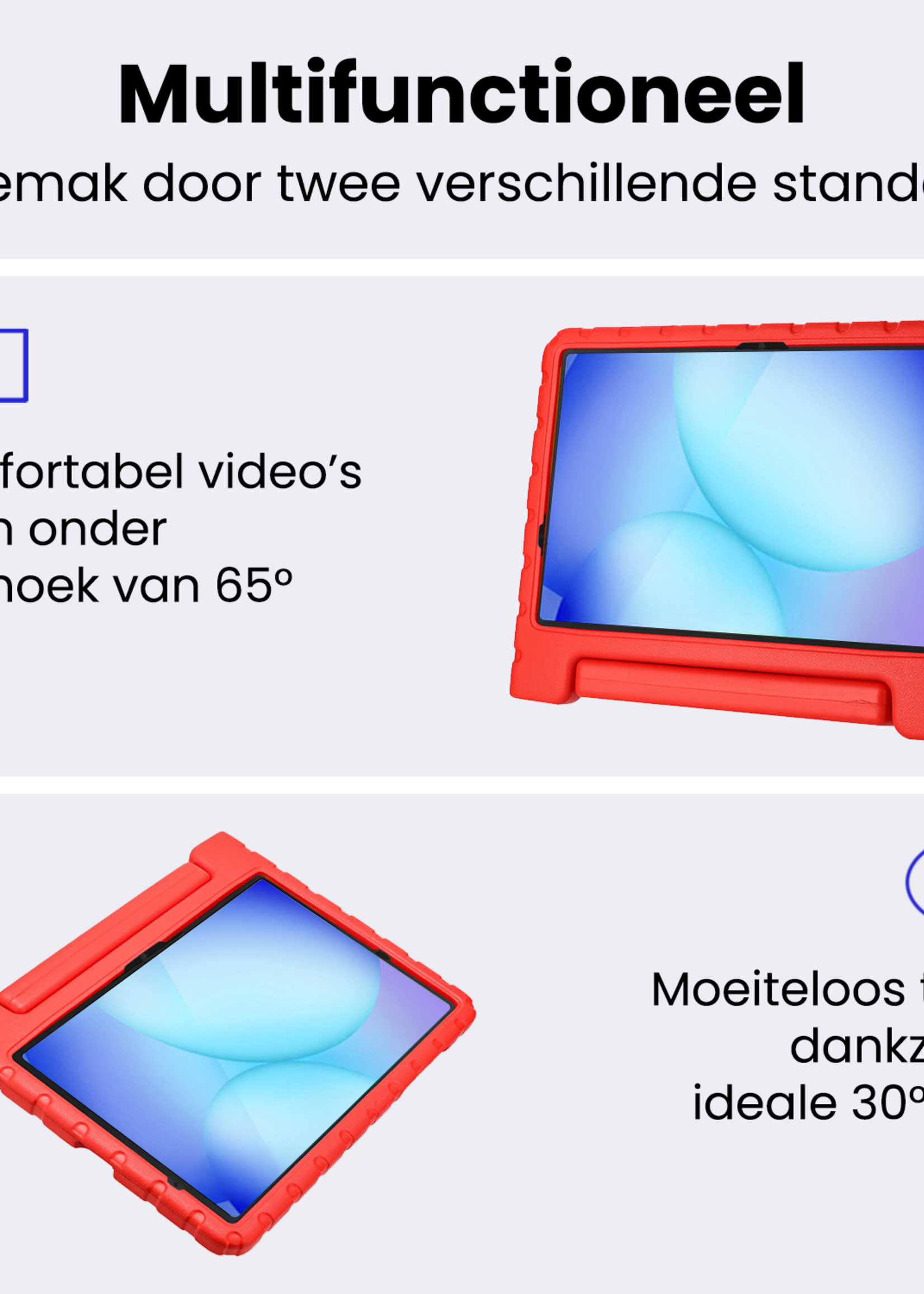 BTH Kinderhoes Geschikt voor Samsung Galaxy Tab A9 Plus Hoes Kinder Hoesje Kids Case Cover Kidsproof Met 2x Screenprotector - Hoesje Geschikt voor Samsung Tab A9 Plus Hoesje Kinder Hoes - Rood