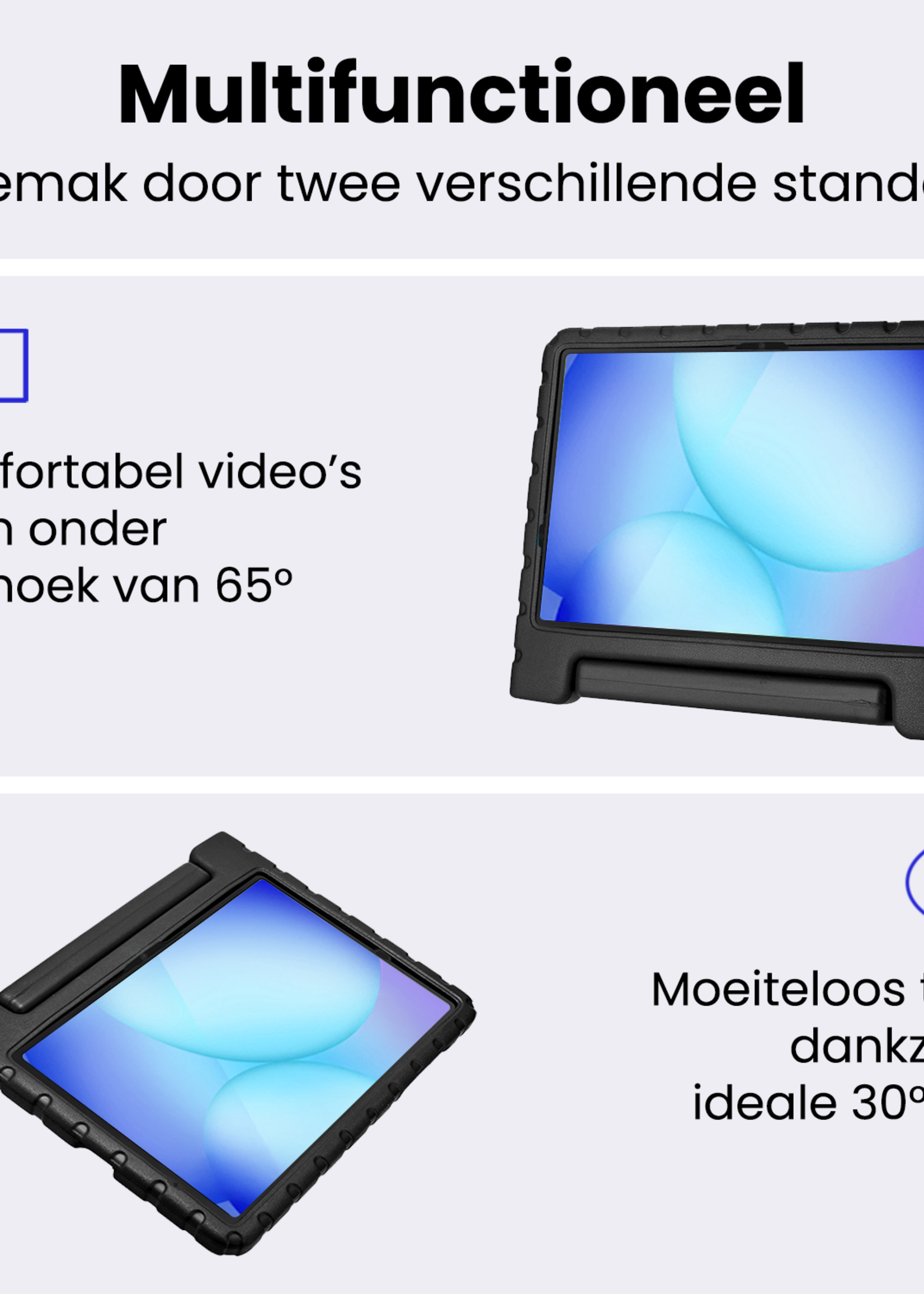 BTH Kinderhoes Geschikt voor Samsung Galaxy Tab A9 Plus Hoes Kinder Hoesje Kids Case Cover Kidsproof Met 2x Screenprotector - Hoesje Geschikt voor Samsung Tab A9 Plus Hoesje Kinder Hoes - Zwart