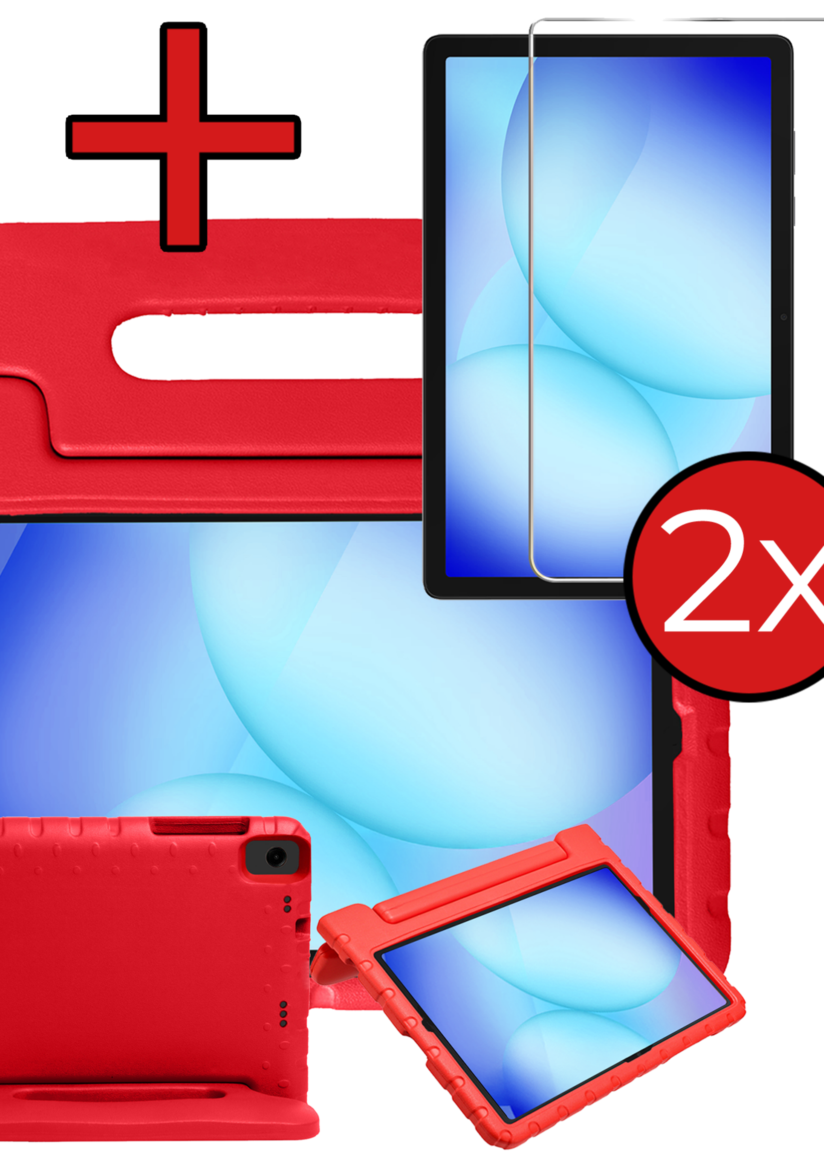BTH Kinderhoes Geschikt voor Samsung Galaxy Tab A9 Plus Hoes Kinder Hoesje Kids Case Cover Kidsproof Met 2x Screenprotector - Hoesje Geschikt voor Samsung Tab A9 Plus Hoesje Kinder Hoes - Rood