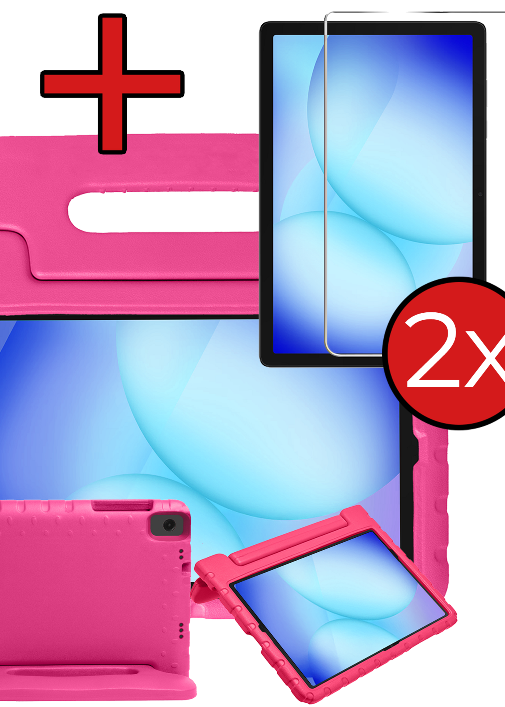 BTH Kinderhoes Geschikt voor Samsung Galaxy Tab A9 Plus Hoes Kinder Hoesje Kids Case Cover Kidsproof Met 2x Screenprotector - Hoesje Geschikt voor Samsung Tab A9 Plus Hoesje Kinder Hoes - Roze