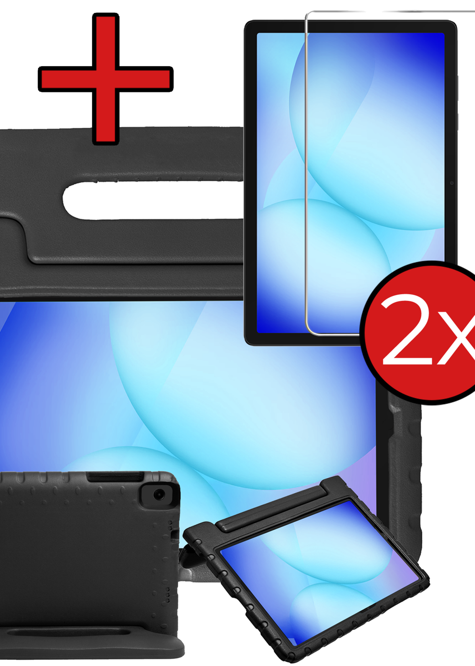 BTH Kinderhoes Geschikt voor Samsung Galaxy Tab A9 Plus Hoes Kinder Hoesje Kids Case Cover Kidsproof Met 2x Screenprotector - Hoesje Geschikt voor Samsung Tab A9 Plus Hoesje Kinder Hoes - Zwart