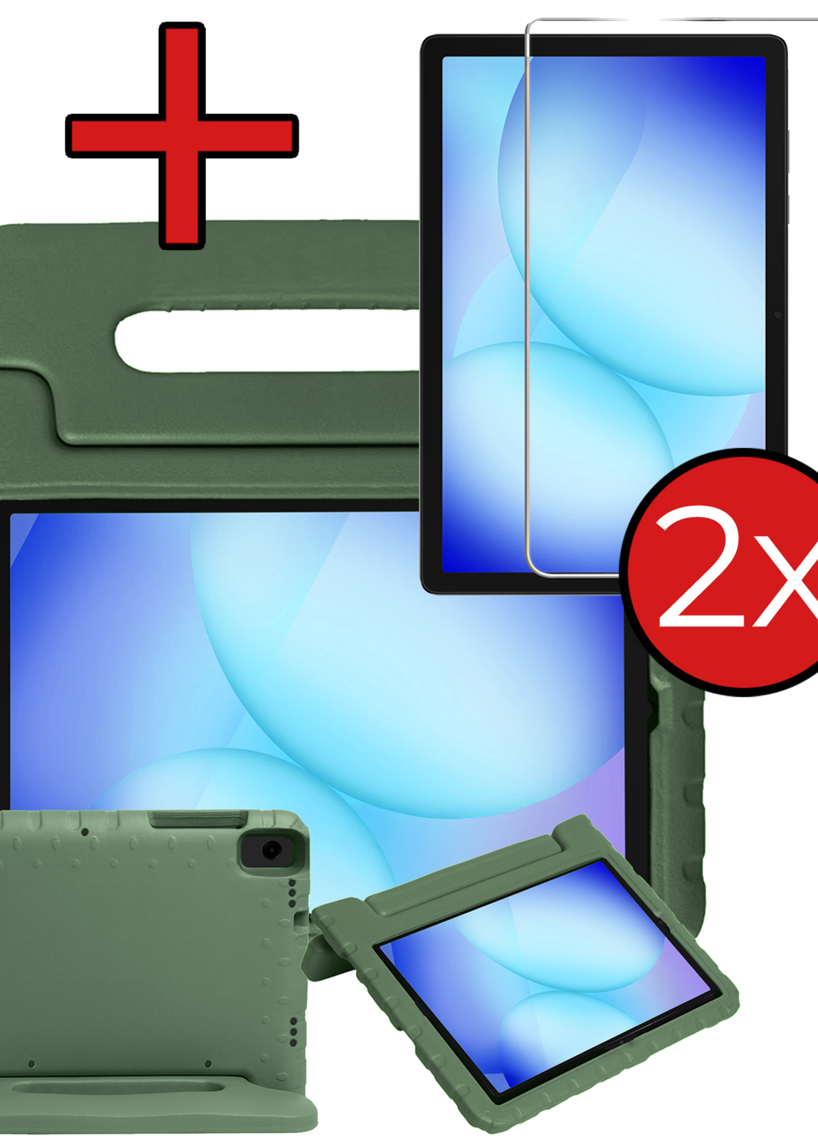 BTH BTH Samsung Galaxy Tab A9 Plus Kinderhoes Met 2x Screenprotector - Donkergroen