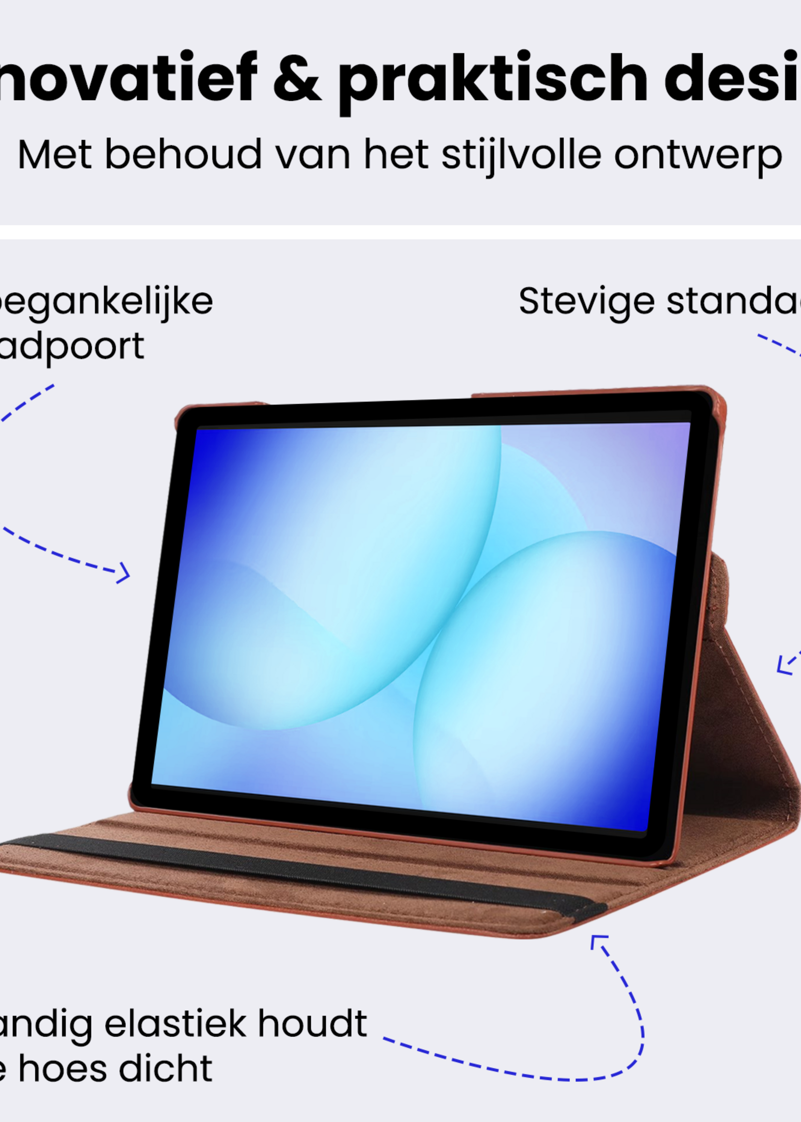 BTH BTH Samsung Galaxy Tab A9 Plus Hoes Draaibaar Met Screenprotector - Bruin