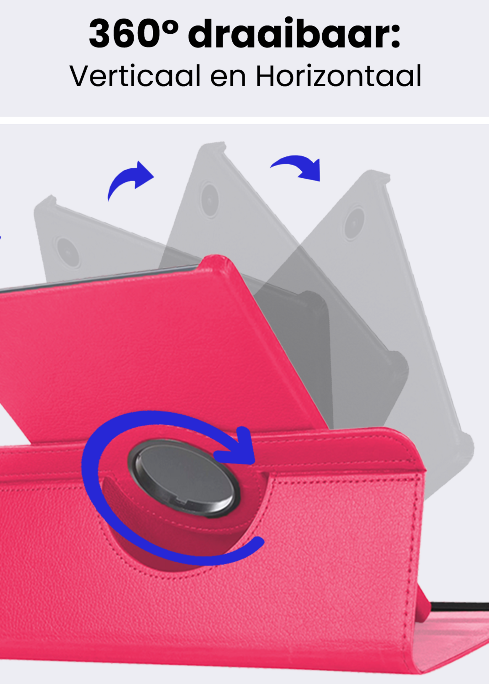 BTH BTH Samsung Galaxy Tab A9 Plus Hoes Draaibaar Met Screenprotector - Donkerroze