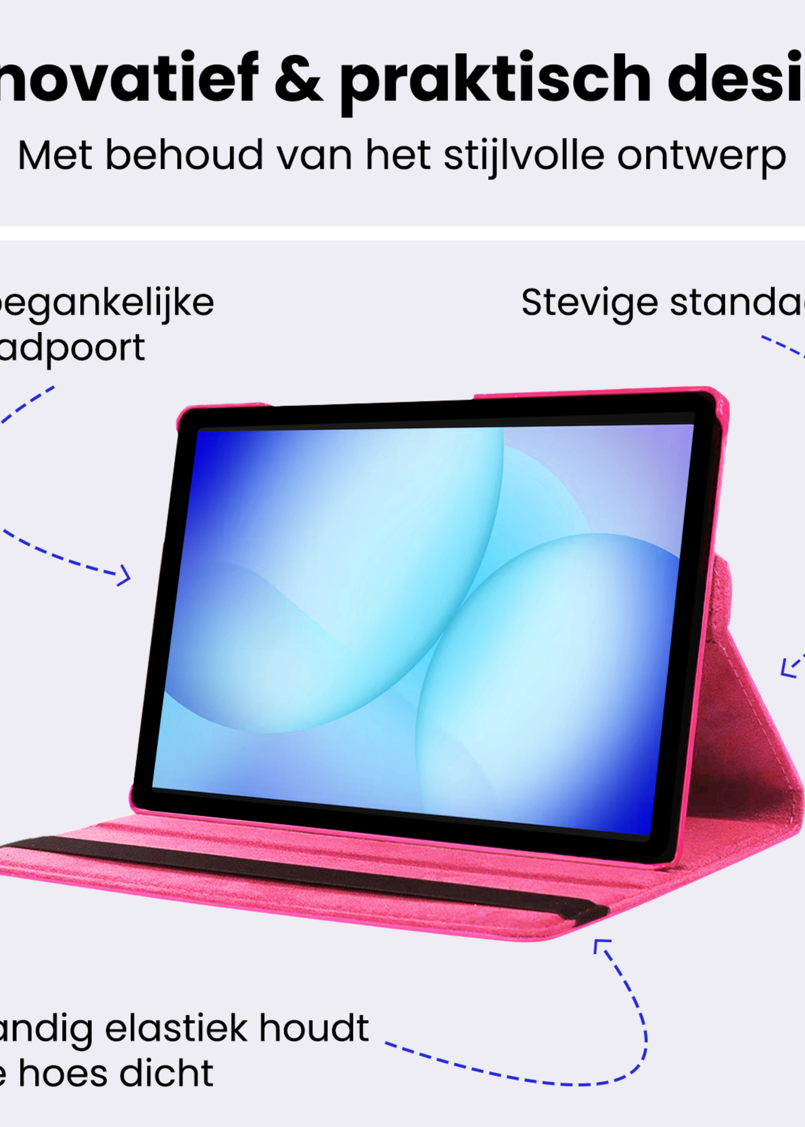 BTH BTH Samsung Galaxy Tab A9 Plus Hoes Draaibaar Met Screenprotector - Donkerroze