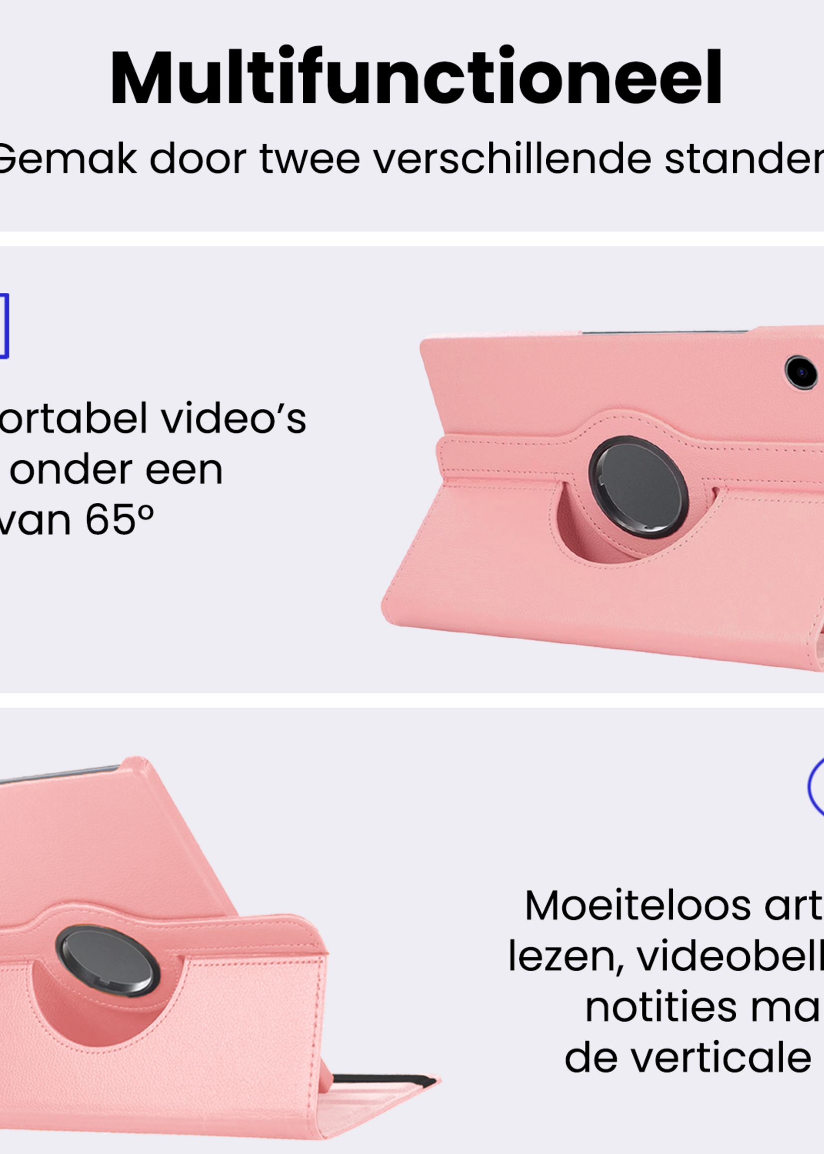 BTH BTH Samsung Galaxy Tab A9 Plus Hoes Draaibaar Met Screenprotector - Lichtroze