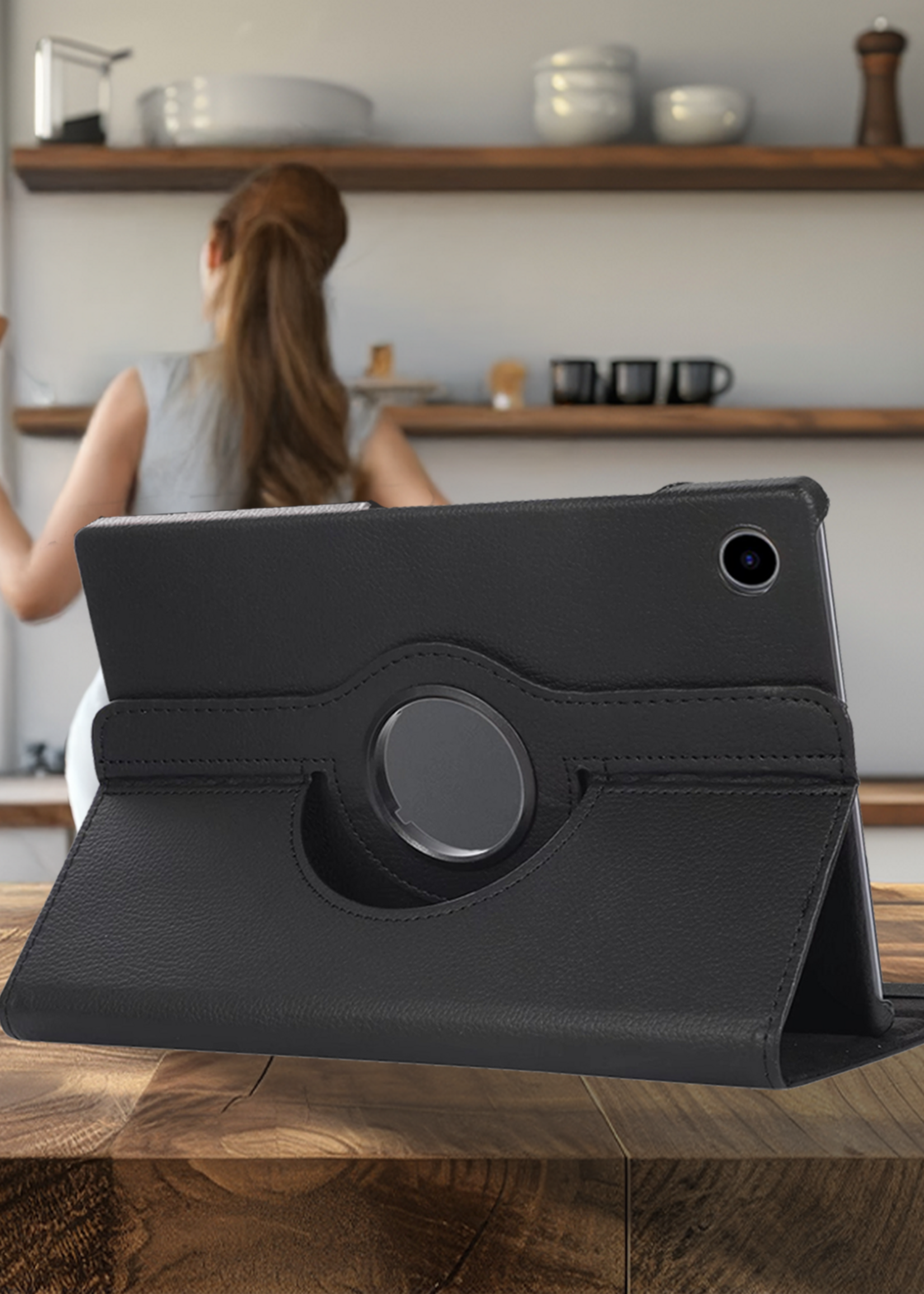 BTH BTH Samsung Galaxy Tab A9 Plus Hoes Draaibaar Met Screenprotector - Zwart