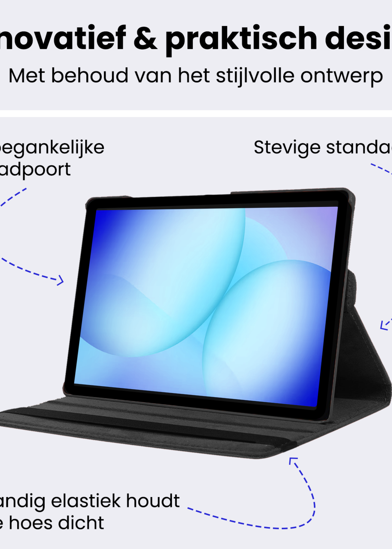 BTH BTH Samsung Galaxy Tab A9 Plus Hoes Draaibaar Met Screenprotector - Zwart