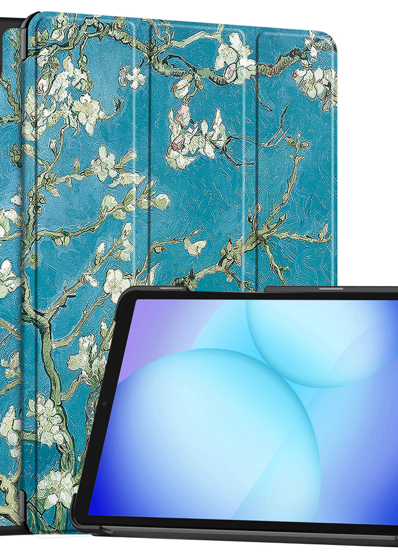 BTH Hoes Geschikt voor Samsung Galaxy Tab A9 Plus Hoes Book Case Hoesje Trifold Cover - Hoesje Geschikt voor Samsung Tab A9 Plus Hoesje Bookcase - Bloesem