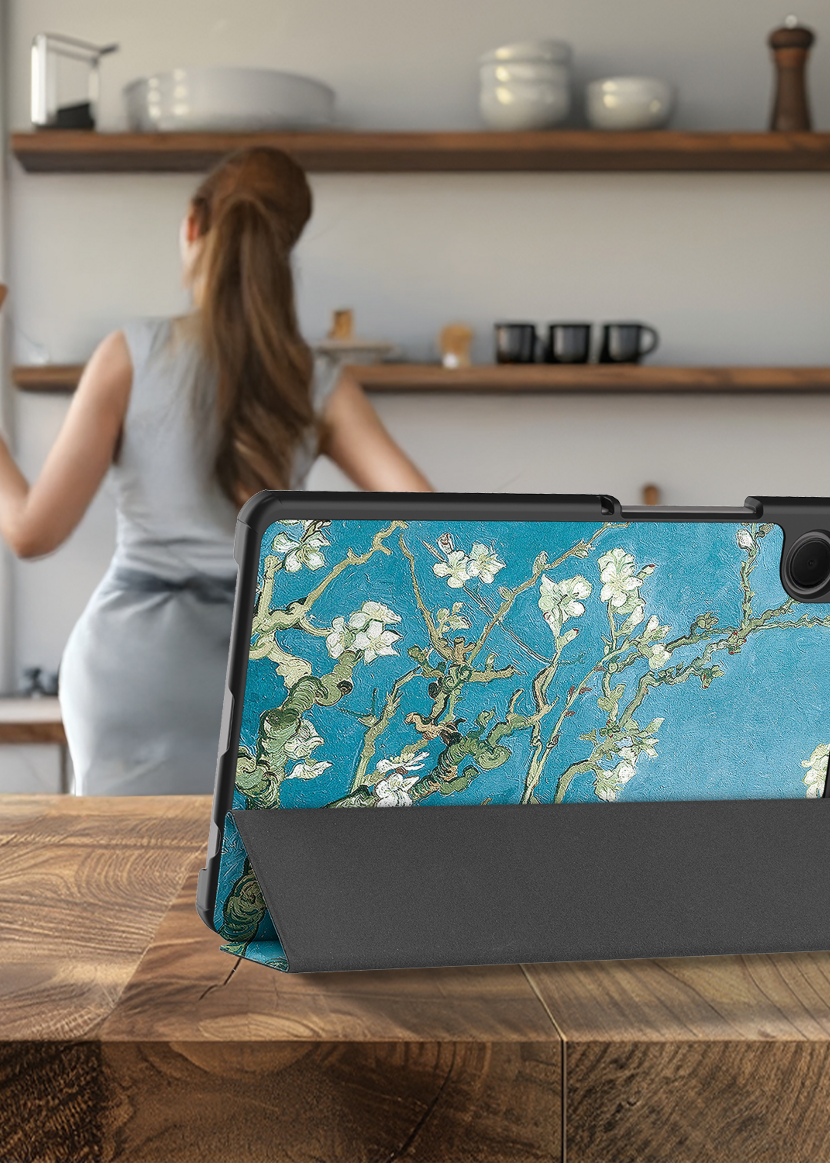 BTH Hoes Geschikt voor Samsung Galaxy Tab A9 Plus Hoes Book Case Hoesje Trifold Cover - Hoesje Geschikt voor Samsung Tab A9 Plus Hoesje Bookcase - Bloesem