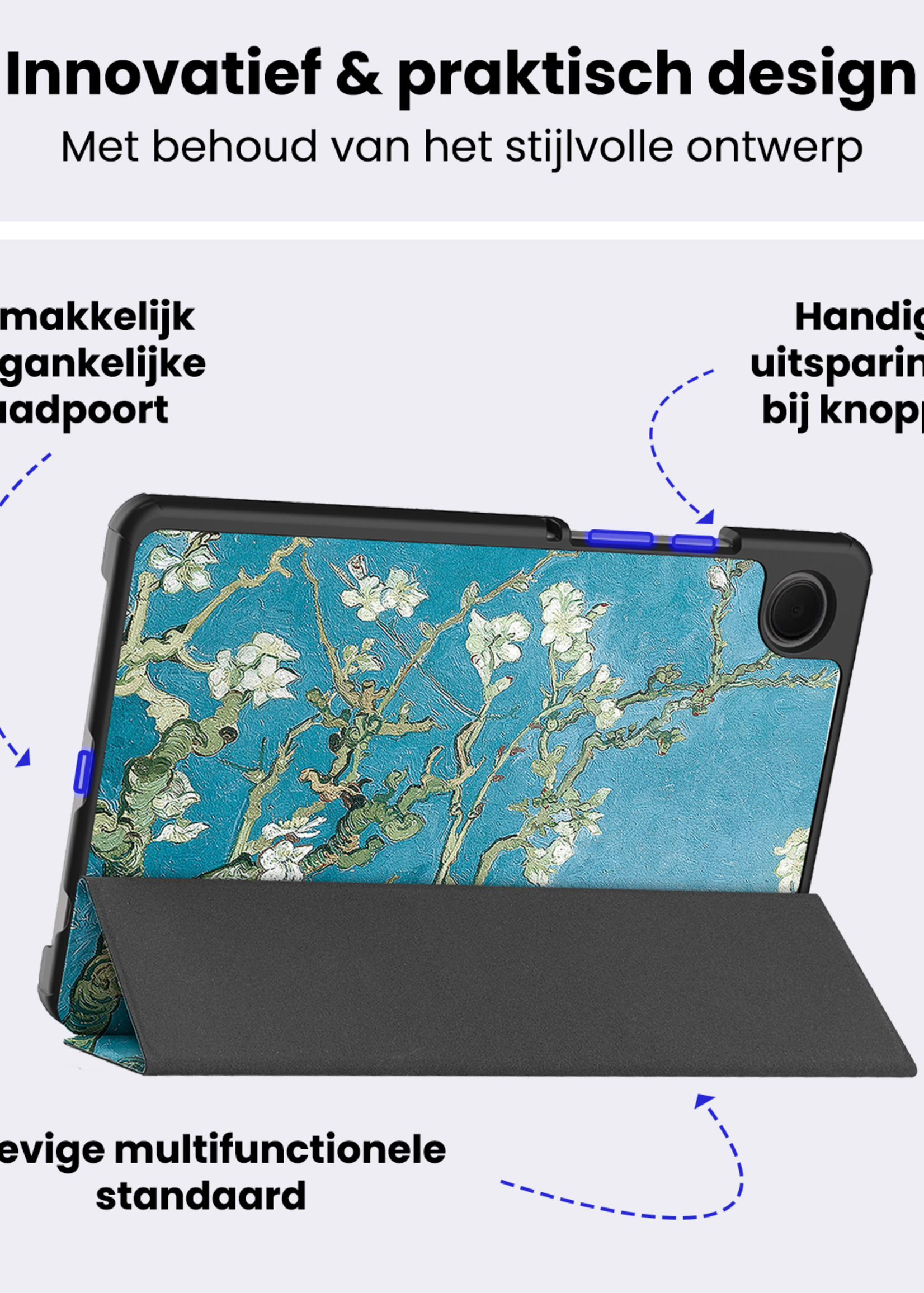 BTH Hoes Geschikt voor Samsung Galaxy Tab A9 Plus Hoes Book Case Hoesje Trifold Cover - Hoesje Geschikt voor Samsung Tab A9 Plus Hoesje Bookcase - Bloesem