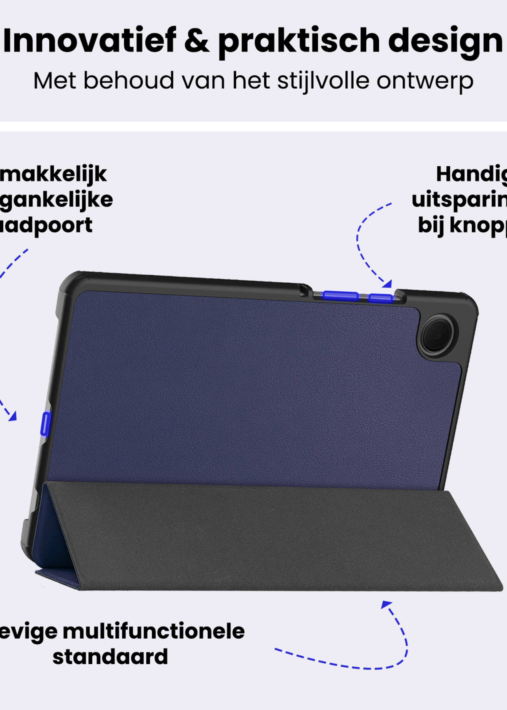 BTH Hoes Geschikt voor Samsung Galaxy Tab A9 Plus Hoes Book Case Hoesje Trifold Cover - Hoesje Geschikt voor Samsung Tab A9 Plus Hoesje Bookcase - Donkerblauw