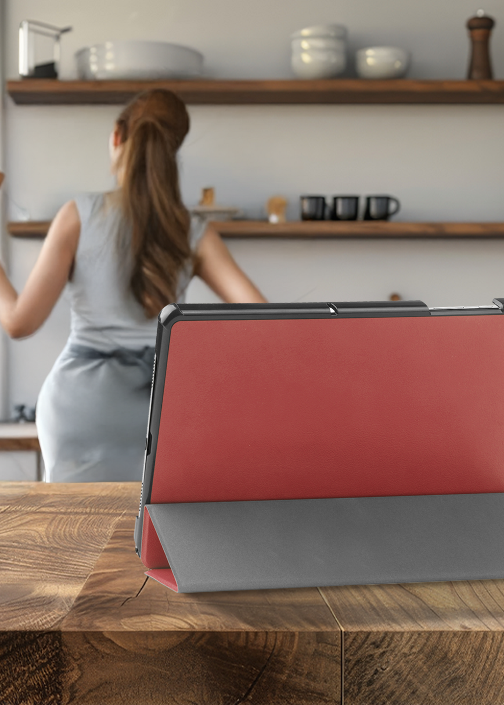 BTH Hoes Geschikt voor Samsung Galaxy Tab A9 Plus Hoes Book Case Hoesje Trifold Cover - Hoesje Geschikt voor Samsung Tab A9 Plus Hoesje Bookcase - Donkerrood