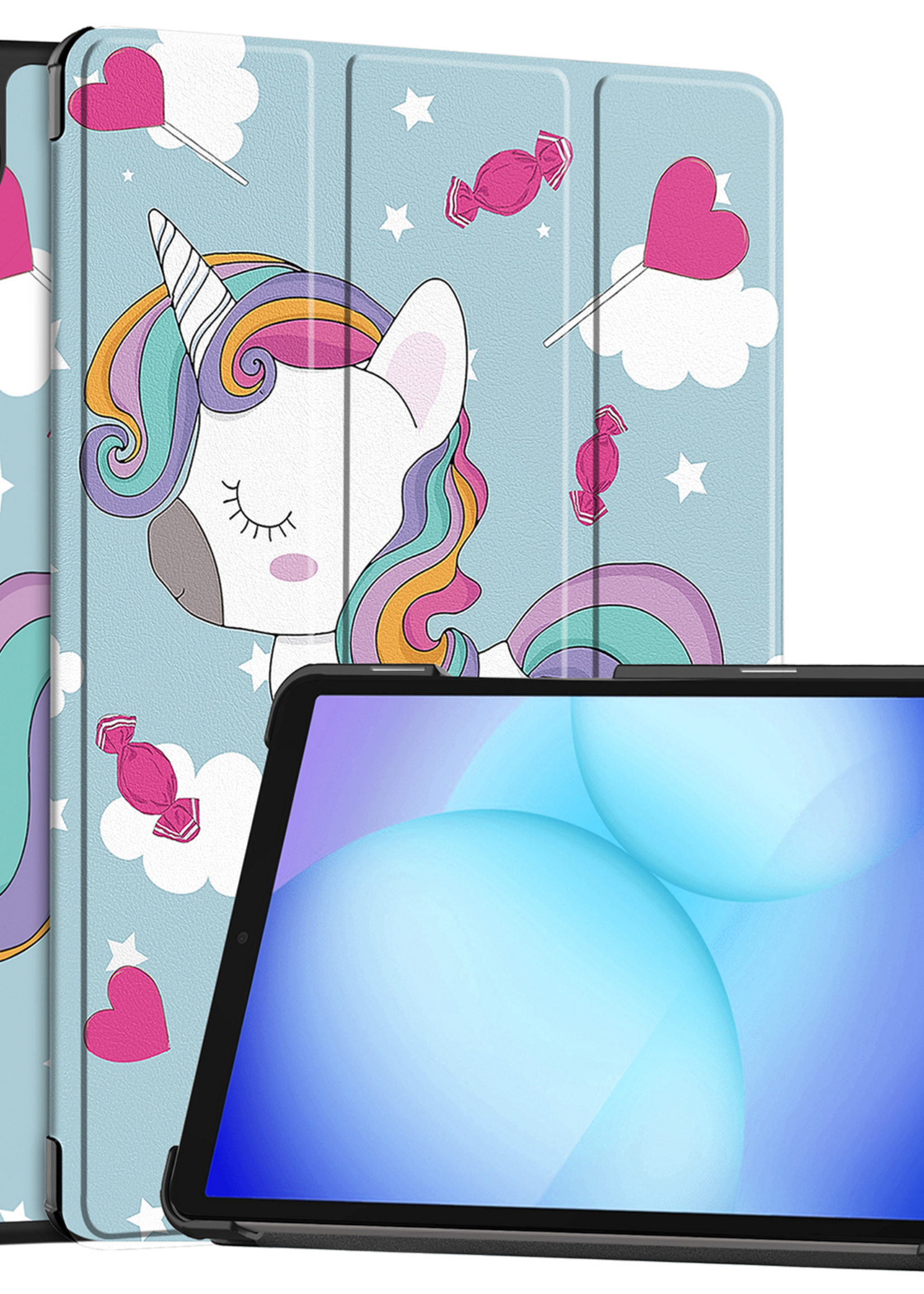 BTH Hoes Geschikt voor Samsung Galaxy Tab A9 Plus Hoes Book Case Hoesje Trifold Cover - Hoesje Geschikt voor Samsung Tab A9 Plus Hoesje Bookcase - Eenhoorn