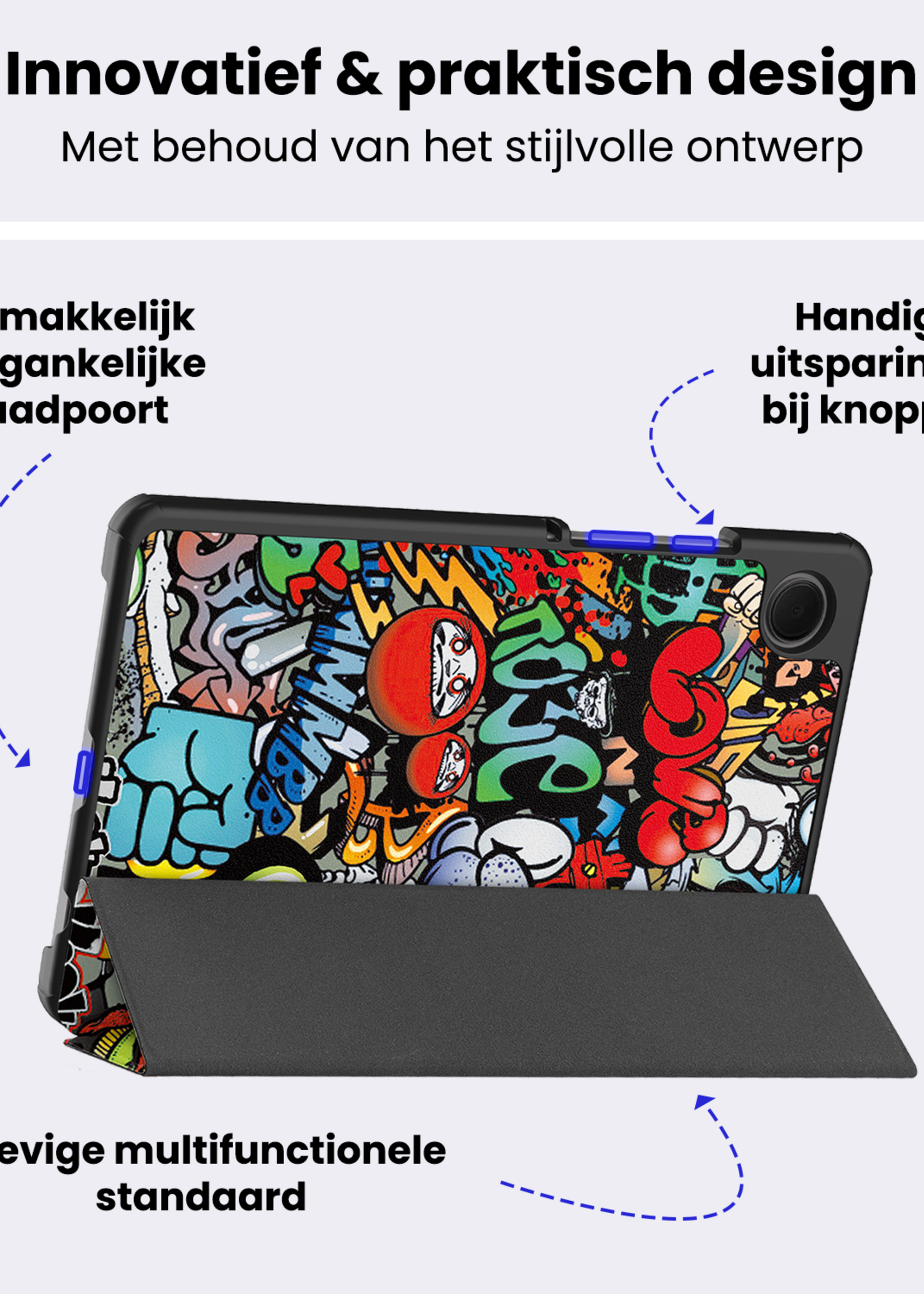 BTH Hoes Geschikt voor Samsung Galaxy Tab A9 Plus Hoes Book Case Hoesje Trifold Cover - Hoesje Geschikt voor Samsung Tab A9 Plus Hoesje Bookcase - Graffity