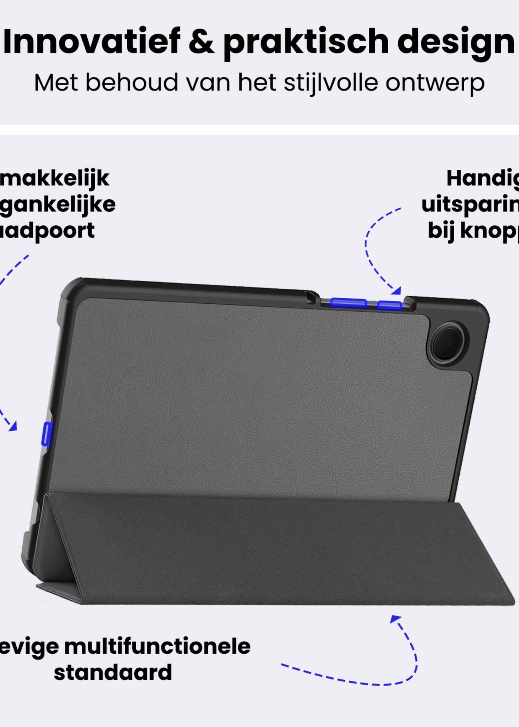 BTH Hoes Geschikt voor Samsung Galaxy Tab A9 Plus Hoes Book Case Hoesje Trifold Cover - Hoesje Geschikt voor Samsung Tab A9 Plus Hoesje Bookcase - Grijs