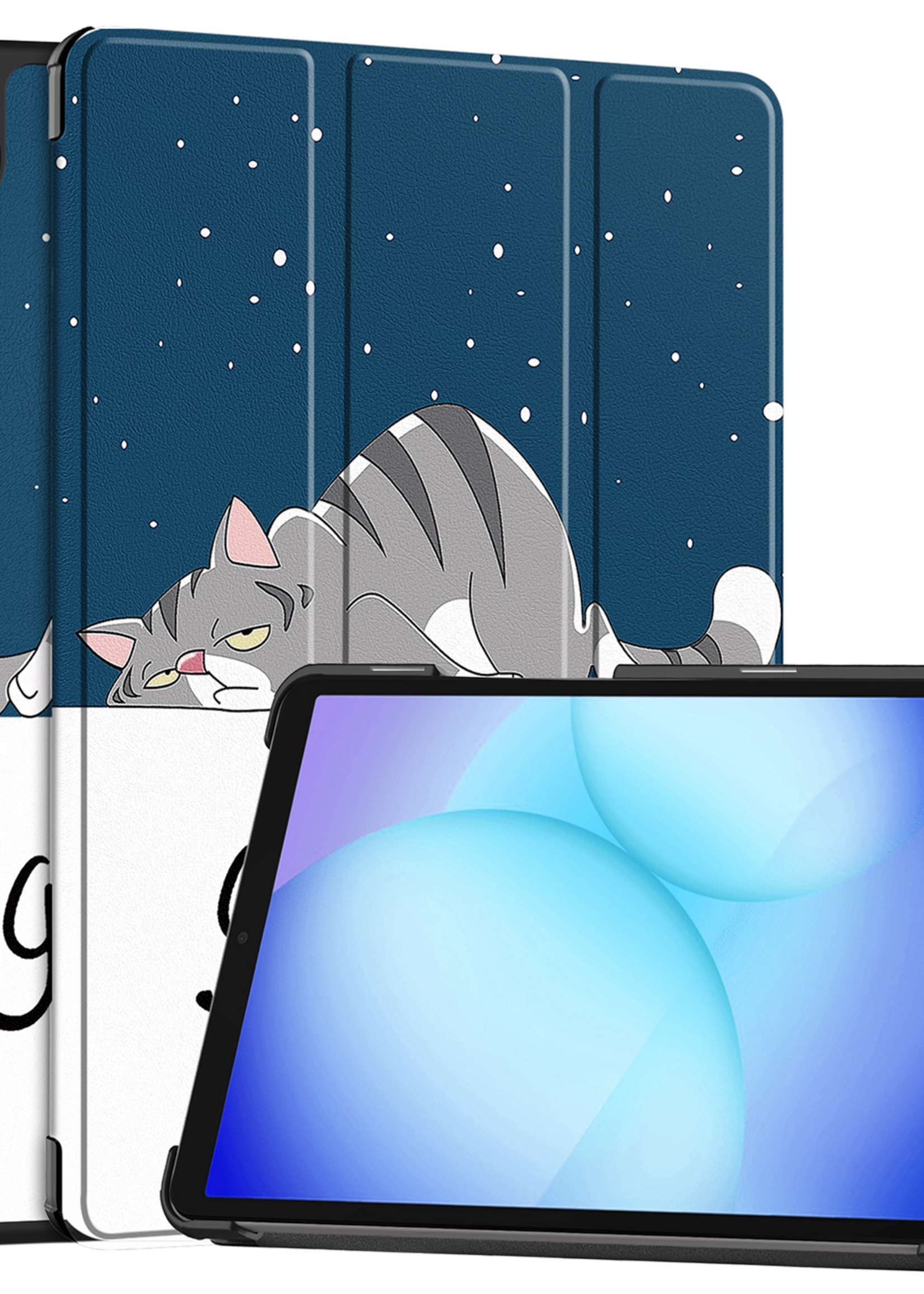 BTH Hoes Geschikt voor Samsung Galaxy Tab A9 Plus Hoes Book Case Hoesje Trifold Cover - Hoesje Geschikt voor Samsung Tab A9 Plus Hoesje Bookcase - Kat