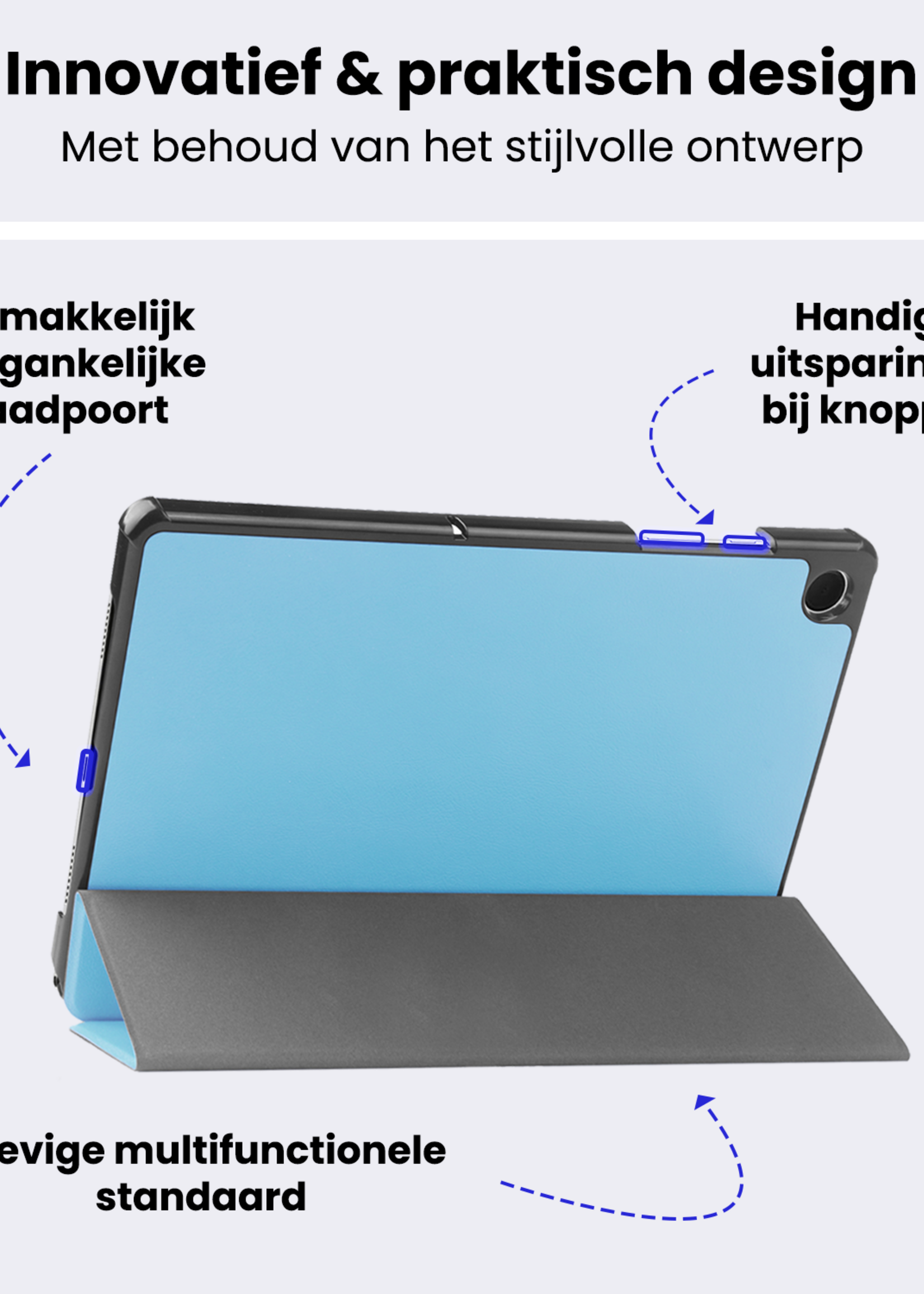 BTH Hoes Geschikt voor Samsung Galaxy Tab A9 Plus Hoes Book Case Hoesje Trifold Cover - Hoesje Geschikt voor Samsung Tab A9 Plus Hoesje Bookcase - Lichtblauw