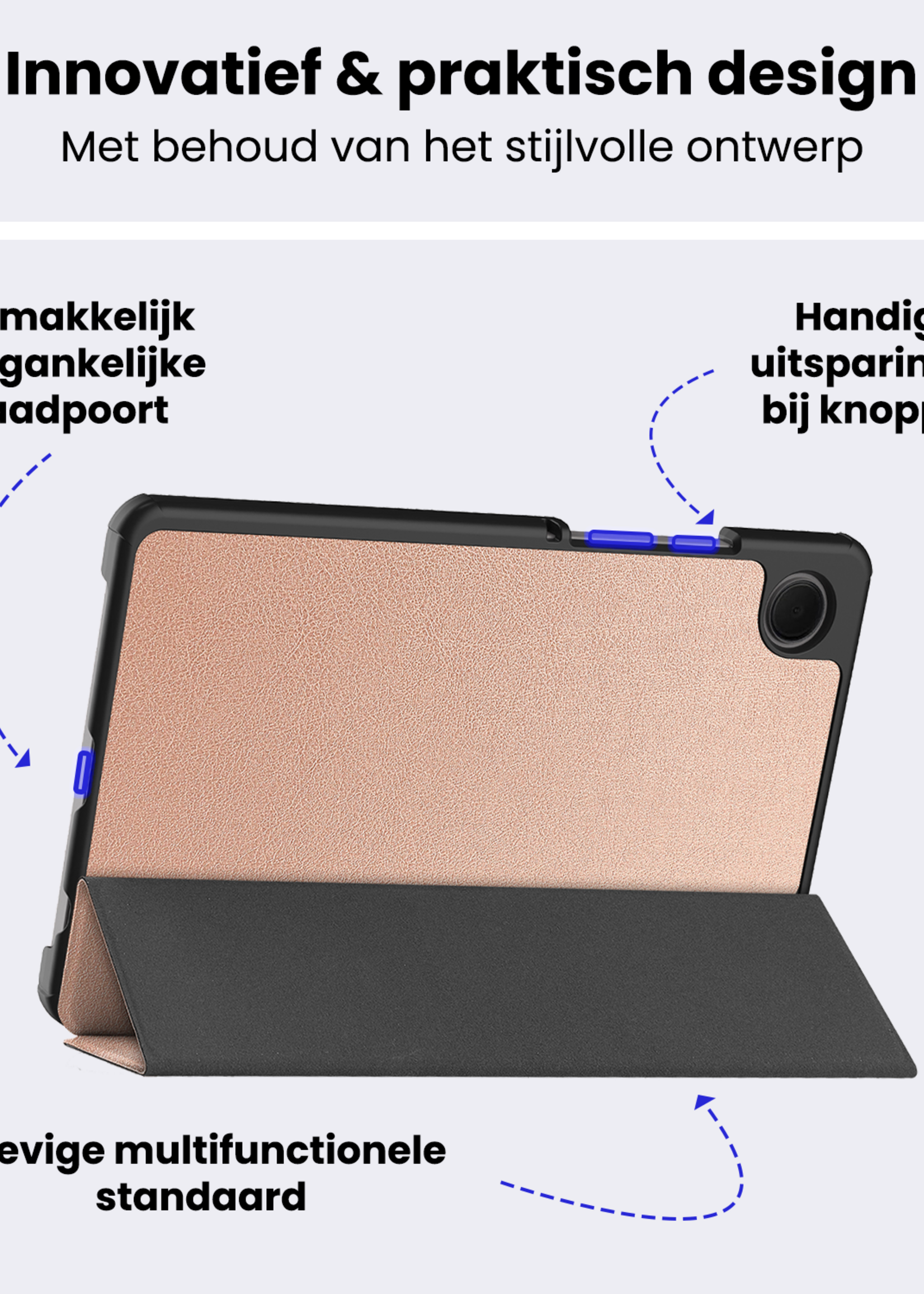 BTH Hoes Geschikt voor Samsung Galaxy Tab A9 Plus Hoes Book Case Hoesje Trifold Cover - Hoesje Geschikt voor Samsung Tab A9 Plus Hoesje Bookcase - Rosé goud