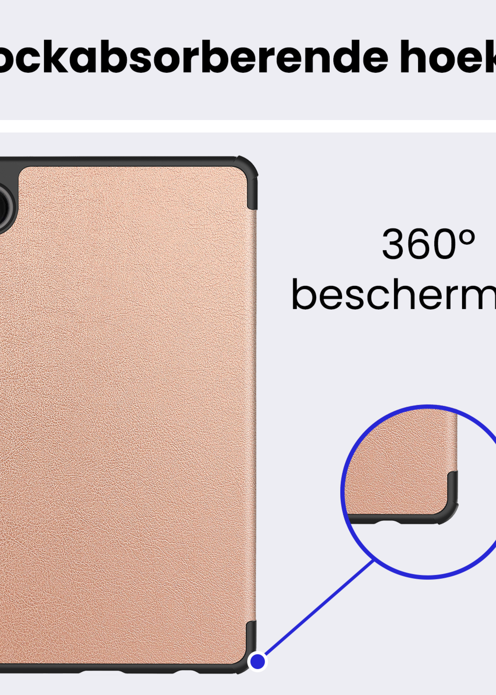 BTH Hoes Geschikt voor Samsung Galaxy Tab A9 Plus Hoes Book Case Hoesje Trifold Cover - Hoesje Geschikt voor Samsung Tab A9 Plus Hoesje Bookcase - Rosé goud