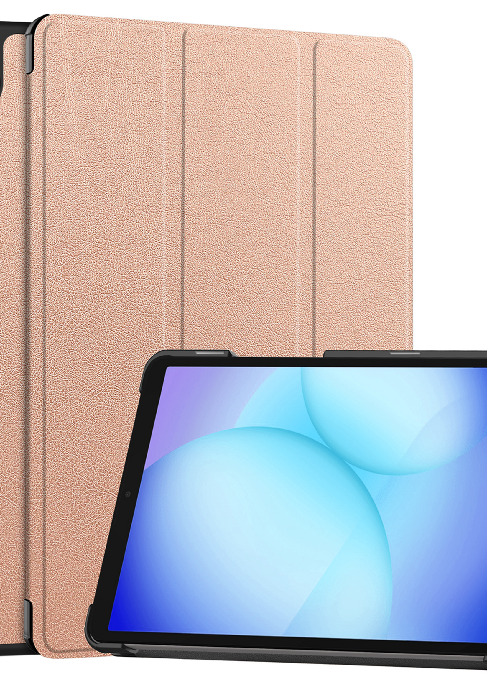 BTH Hoes Geschikt voor Samsung Galaxy Tab A9 Plus Hoes Book Case Hoesje Trifold Cover - Hoesje Geschikt voor Samsung Tab A9 Plus Hoesje Bookcase - Rosé goud