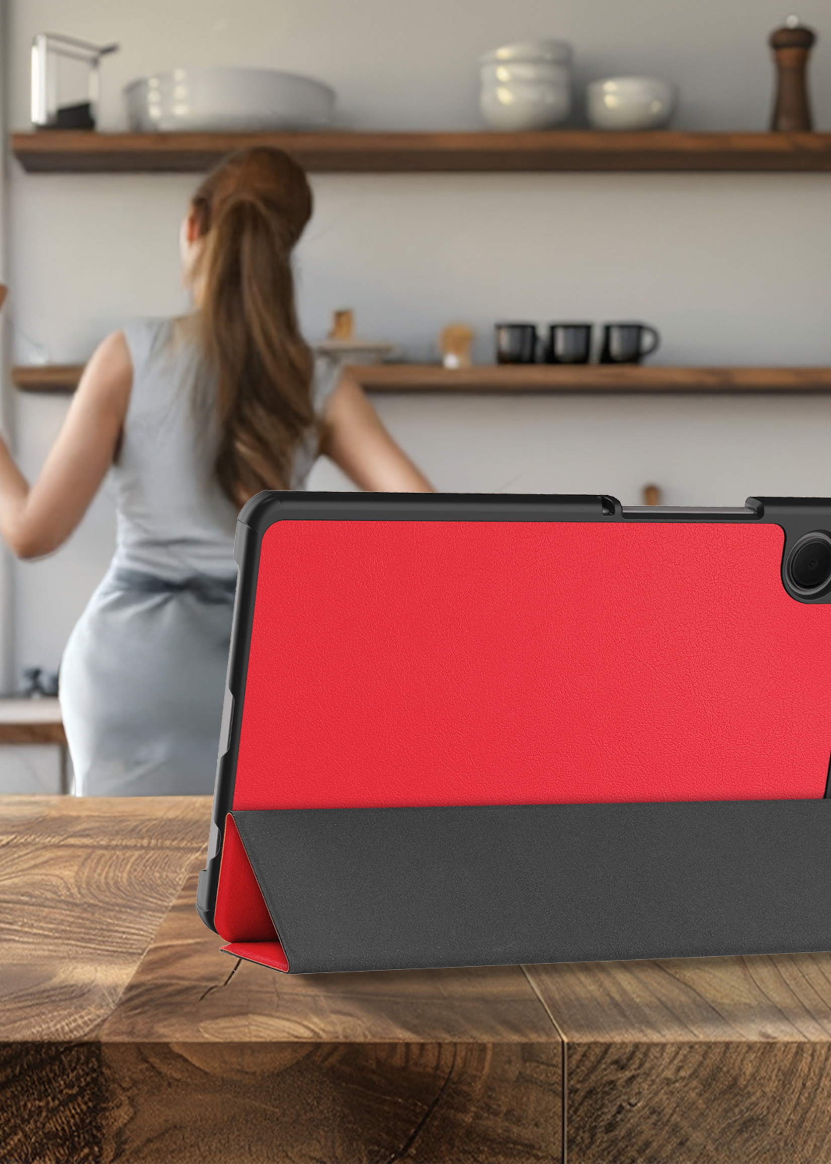 BTH Hoes Geschikt voor Samsung Galaxy Tab A9 Plus Hoes Book Case Hoesje Trifold Cover - Hoesje Geschikt voor Samsung Tab A9 Plus Hoesje Bookcase - Rood