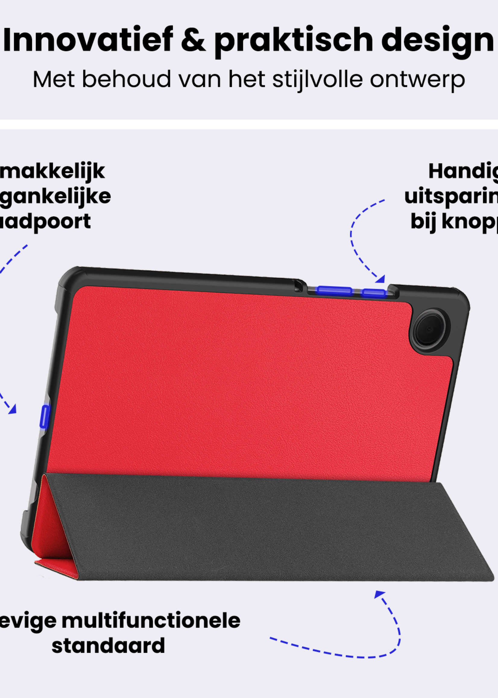 BTH Hoes Geschikt voor Samsung Galaxy Tab A9 Plus Hoes Book Case Hoesje Trifold Cover - Hoesje Geschikt voor Samsung Tab A9 Plus Hoesje Bookcase - Rood