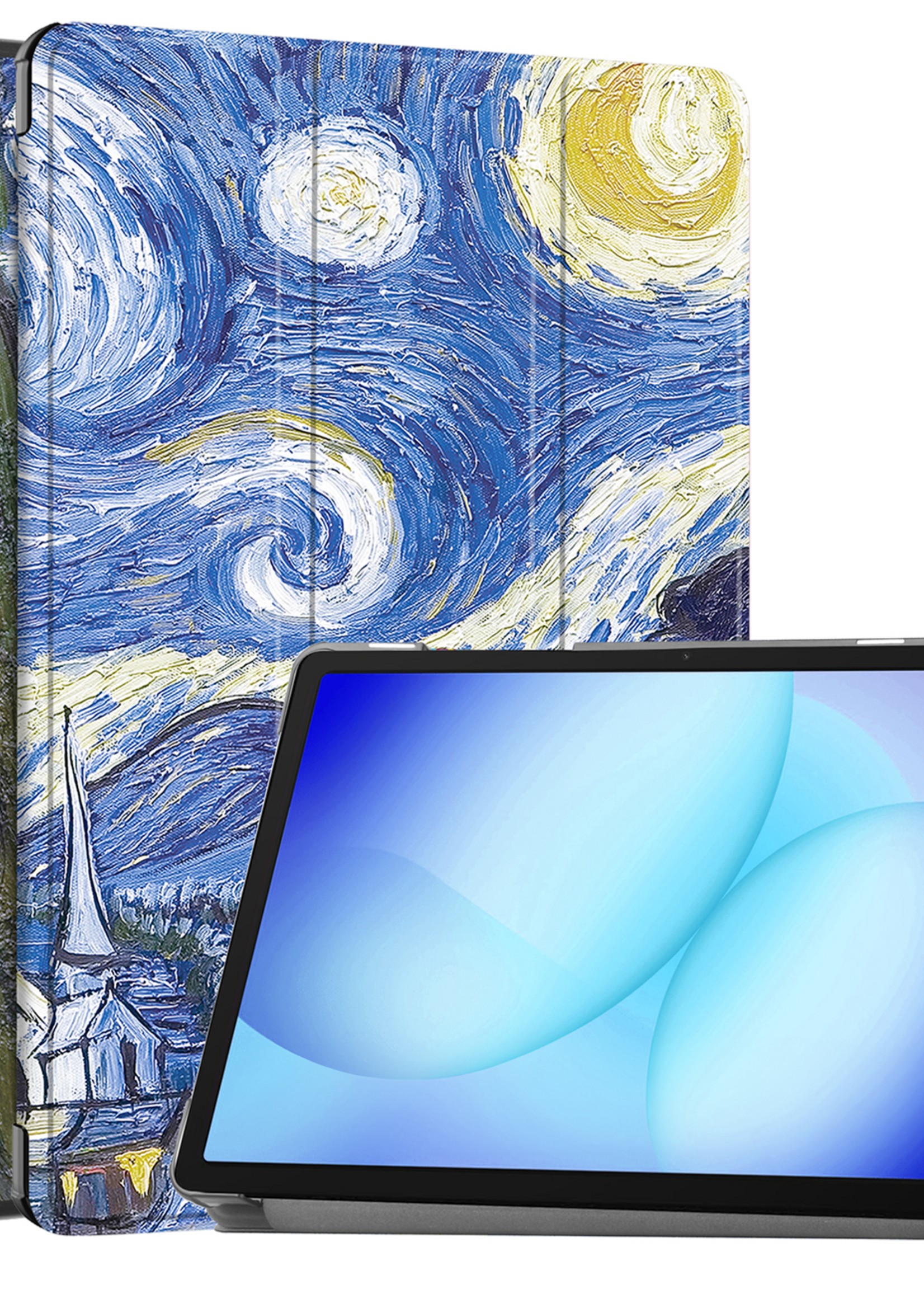 BTH Hoes Geschikt voor Samsung Galaxy Tab A9 Plus Hoes Book Case Hoesje Trifold Cover - Hoesje Geschikt voor Samsung Tab A9 Plus Hoesje Bookcase - Sterrenhemel