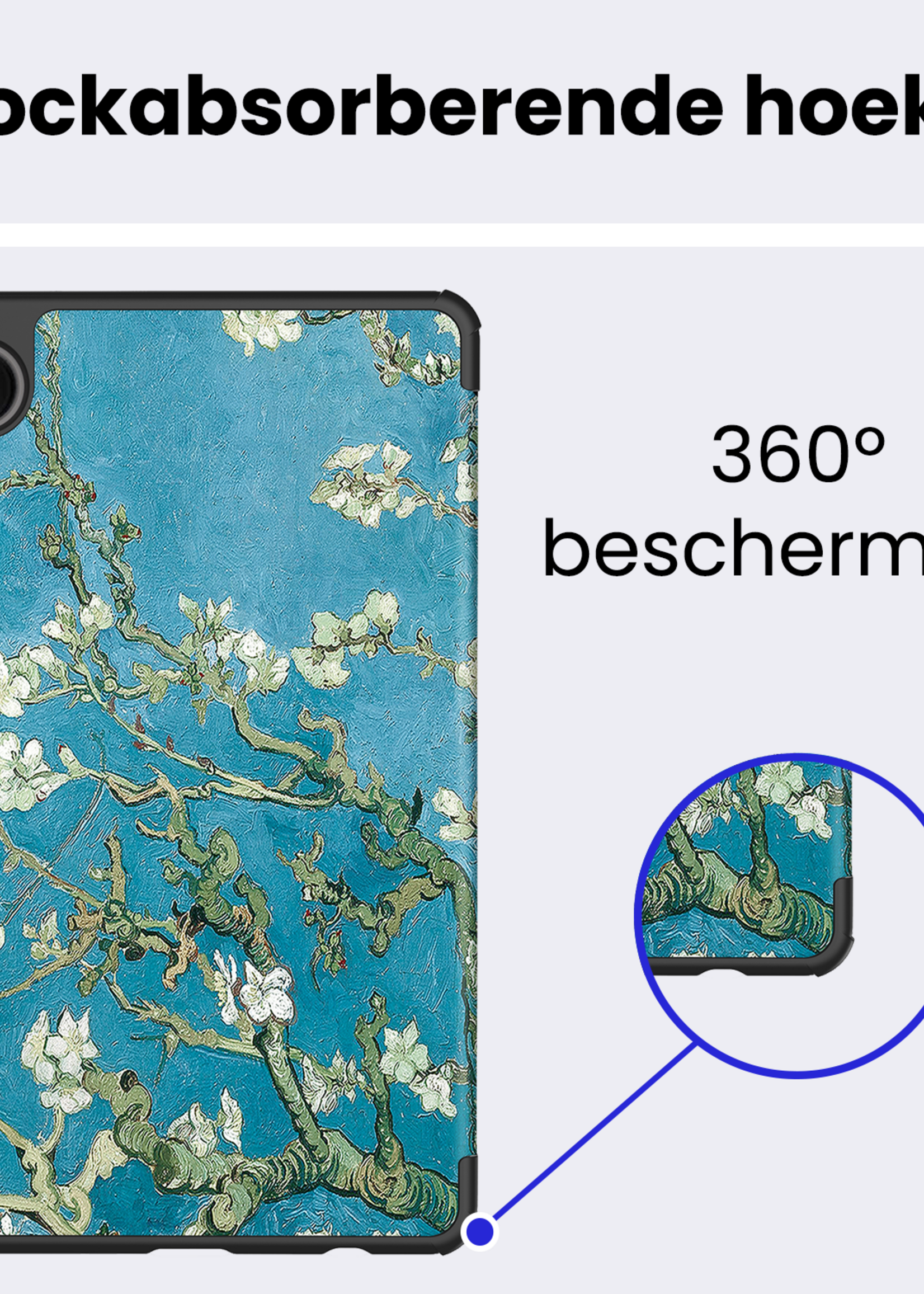 BTH Hoes Geschikt voor Samsung Galaxy Tab A9 Plus Hoes Book Case Hoesje Trifold Cover Met Screenprotector - Hoesje Geschikt voor Samsung Tab A9 Plus Hoesje Bookcase - Bloesem