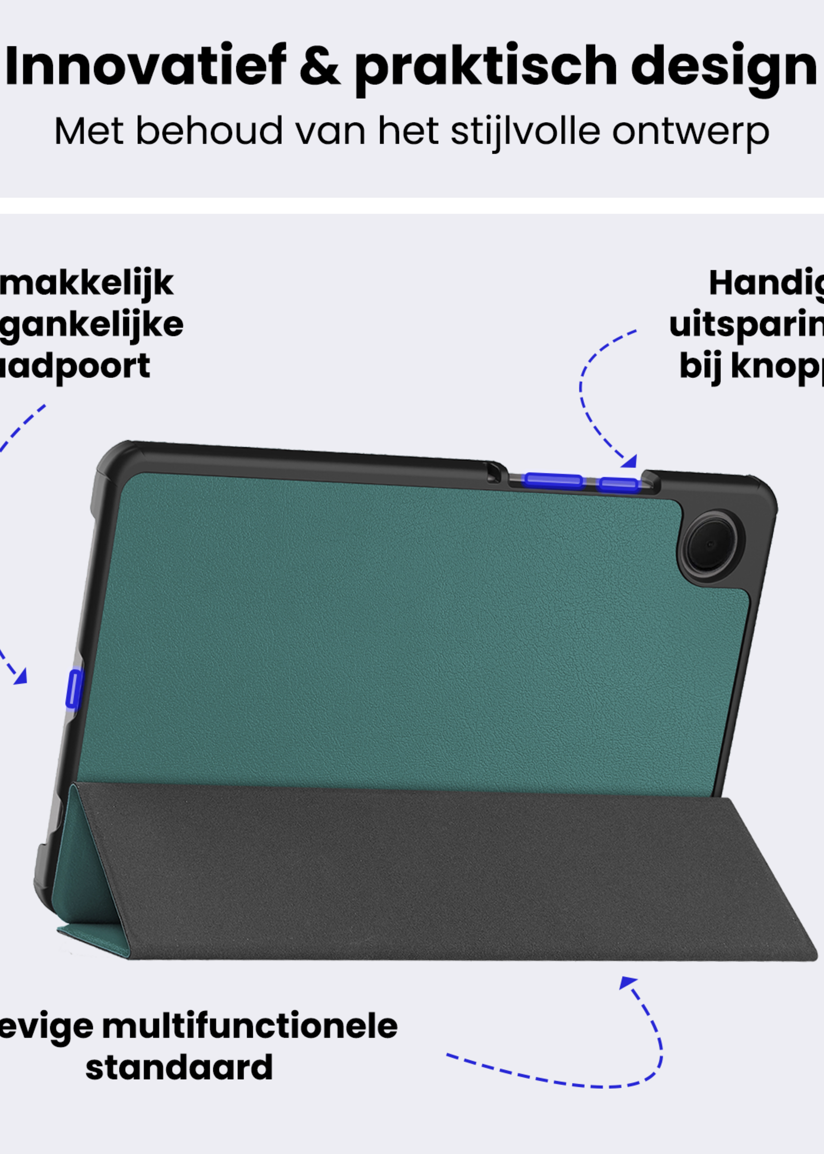 BTH Hoes Geschikt voor Samsung Galaxy Tab A9 Plus Hoes Book Case Hoesje Trifold Cover Met Screenprotector - Hoesje Geschikt voor Samsung Tab A9 Plus Hoesje Bookcase - Donkergroen