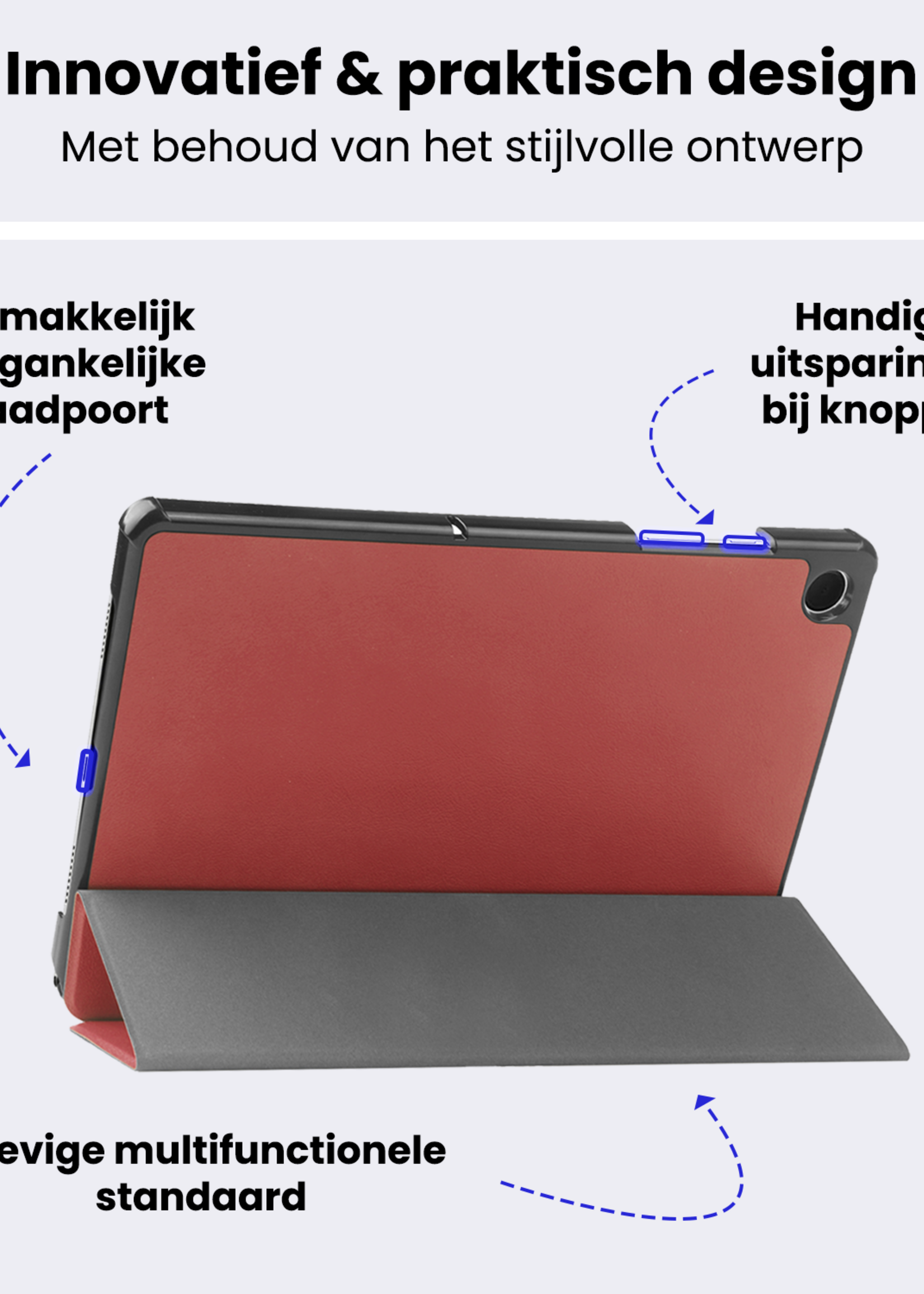 BTH Hoes Geschikt voor Samsung Galaxy Tab A9 Plus Hoes Book Case Hoesje Trifold Cover Met Screenprotector - Hoesje Geschikt voor Samsung Tab A9 Plus Hoesje Bookcase - Donkerrood