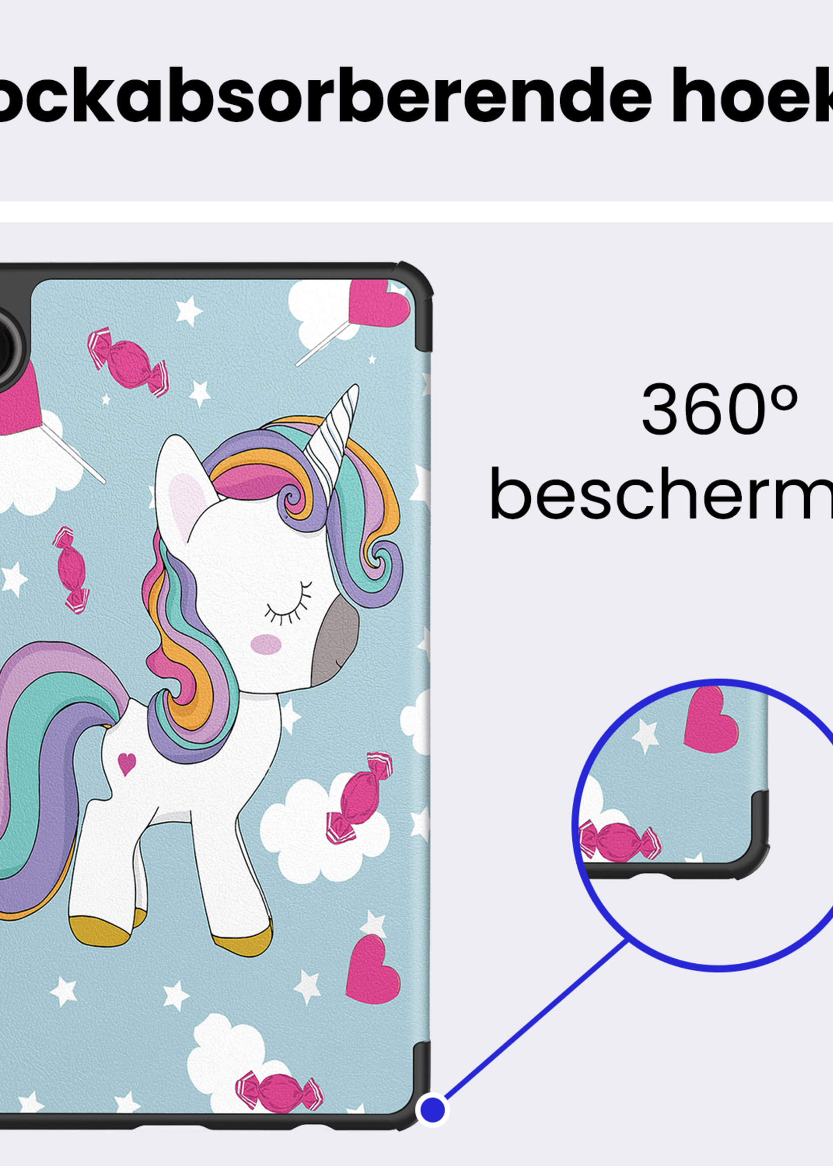 BTH Hoes Geschikt voor Samsung Galaxy Tab A9 Plus Hoes Book Case Hoesje Trifold Cover Met Screenprotector - Hoesje Geschikt voor Samsung Tab A9 Plus Hoesje Bookcase - Eenhoorn