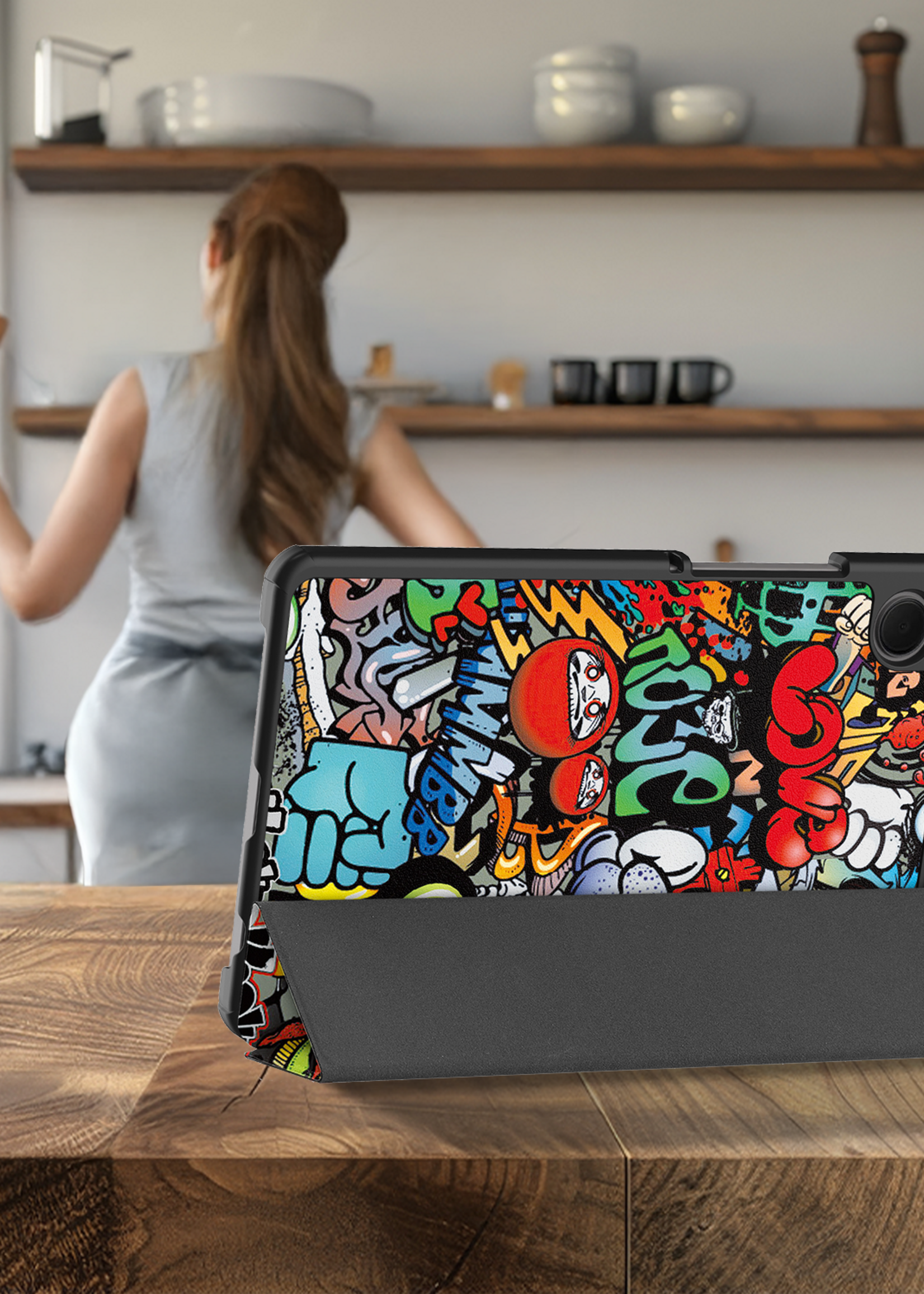 BTH Hoes Geschikt voor Samsung Galaxy Tab A9 Plus Hoes Book Case Hoesje Trifold Cover Met Screenprotector - Hoesje Geschikt voor Samsung Tab A9 Plus Hoesje Bookcase - Graffity