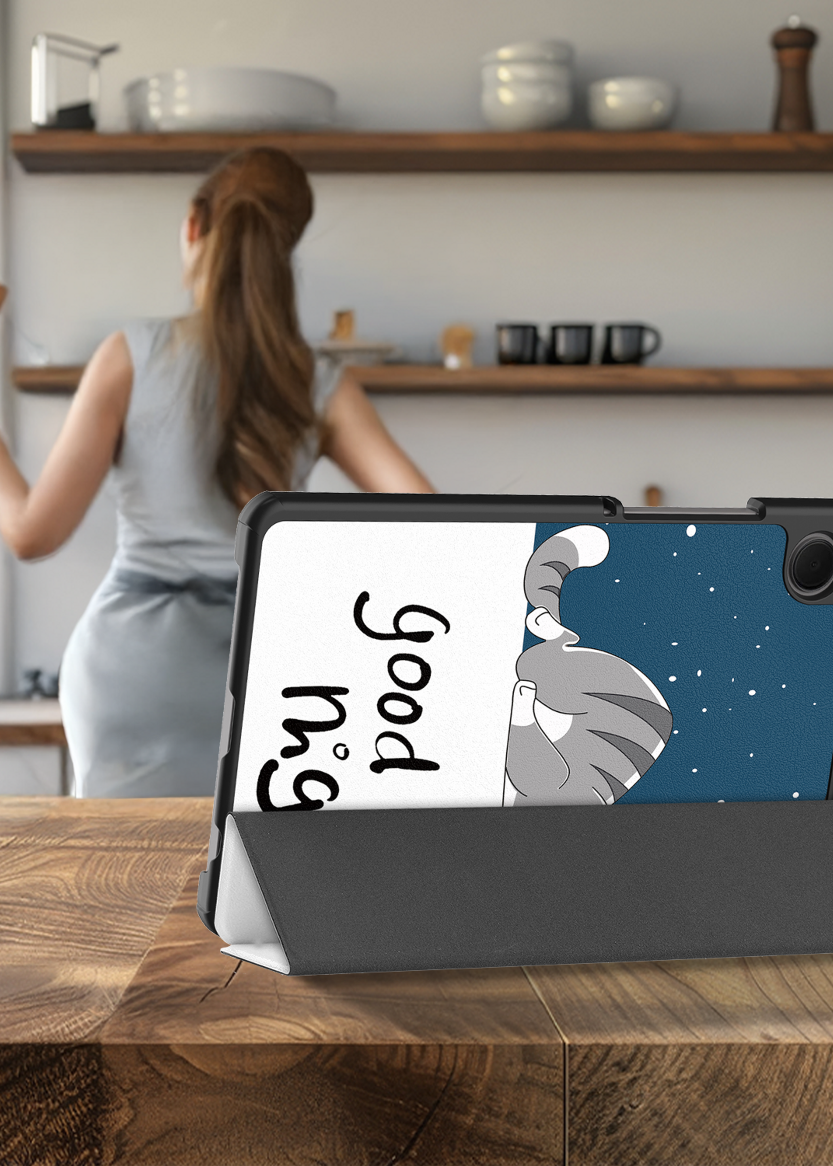 BTH Hoes Geschikt voor Samsung Galaxy Tab A9 Plus Hoes Book Case Hoesje Trifold Cover Met Screenprotector - Hoesje Geschikt voor Samsung Tab A9 Plus Hoesje Bookcase - Kat