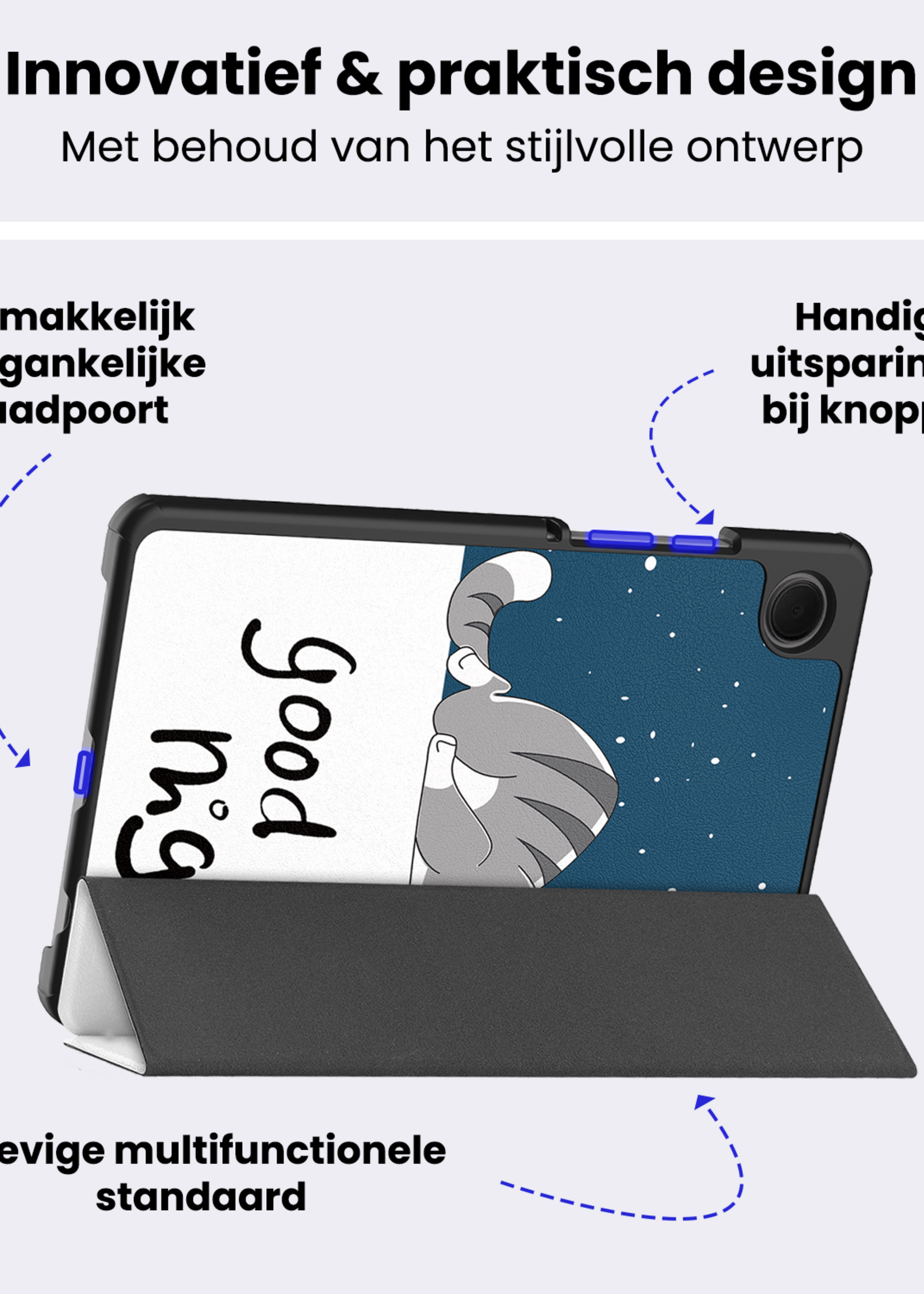 BTH Hoes Geschikt voor Samsung Galaxy Tab A9 Plus Hoes Book Case Hoesje Trifold Cover Met Screenprotector - Hoesje Geschikt voor Samsung Tab A9 Plus Hoesje Bookcase - Kat