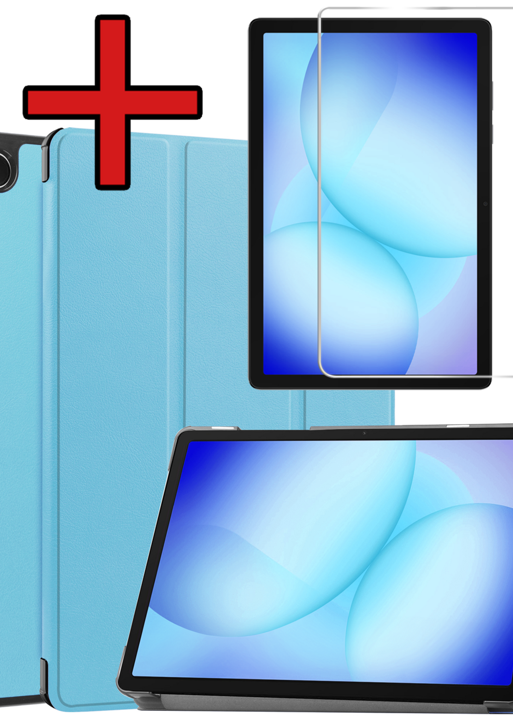 BTH Hoes Geschikt voor Samsung Galaxy Tab A9 Plus Hoes Book Case Hoesje Trifold Cover Met Screenprotector - Hoesje Geschikt voor Samsung Tab A9 Plus Hoesje Bookcase - Lichtblauw