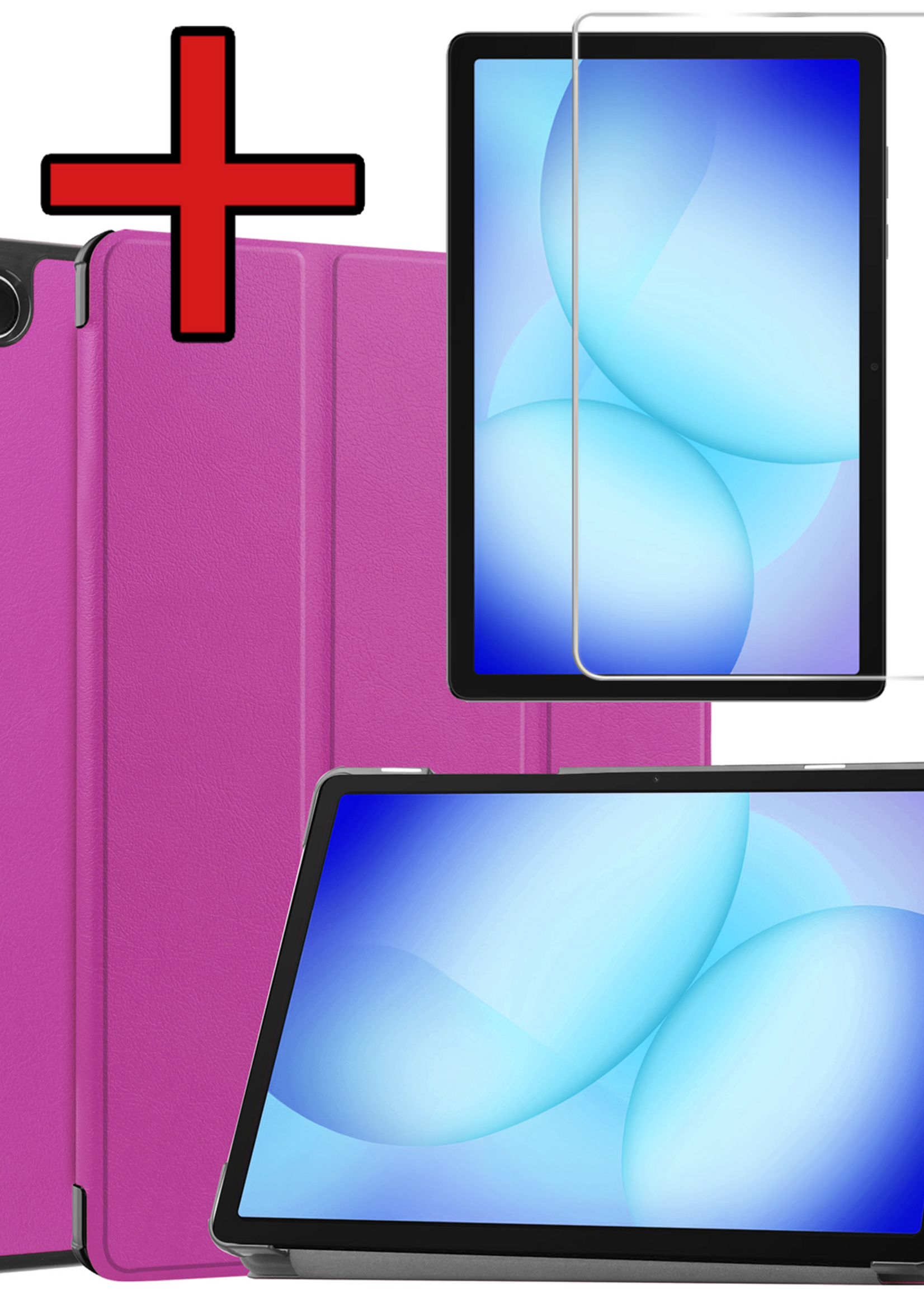 BTH Hoes Geschikt voor Samsung Galaxy Tab A9 Plus Hoes Book Case Hoesje Trifold Cover Met Screenprotector - Hoesje Geschikt voor Samsung Tab A9 Plus Hoesje Bookcase - Paars