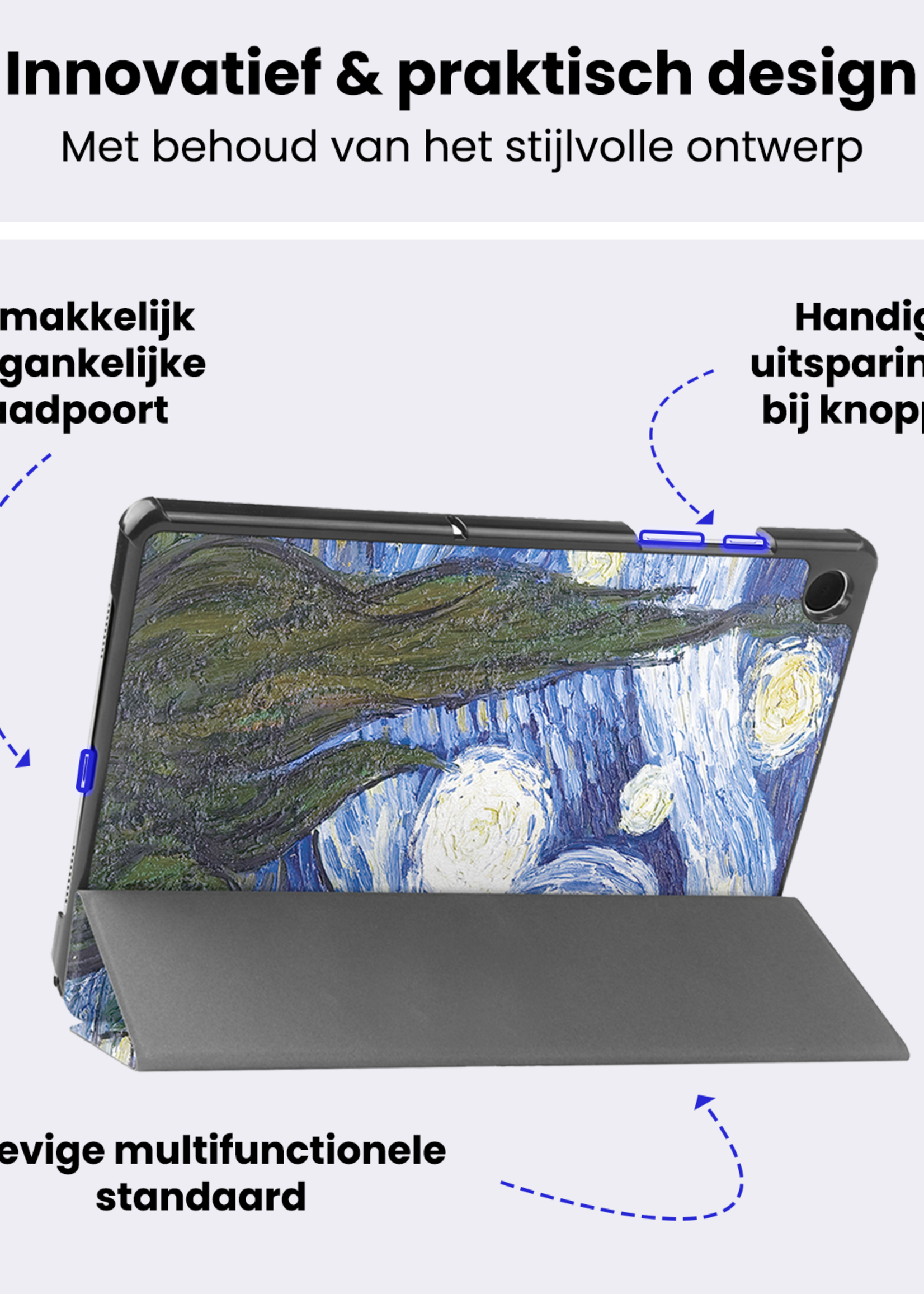 BTH Hoes Geschikt voor Samsung Galaxy Tab A9 Plus Hoes Book Case Hoesje Trifold Cover Met Screenprotector - Hoesje Geschikt voor Samsung Tab A9 Plus Hoesje Bookcase - Sterrenhemel