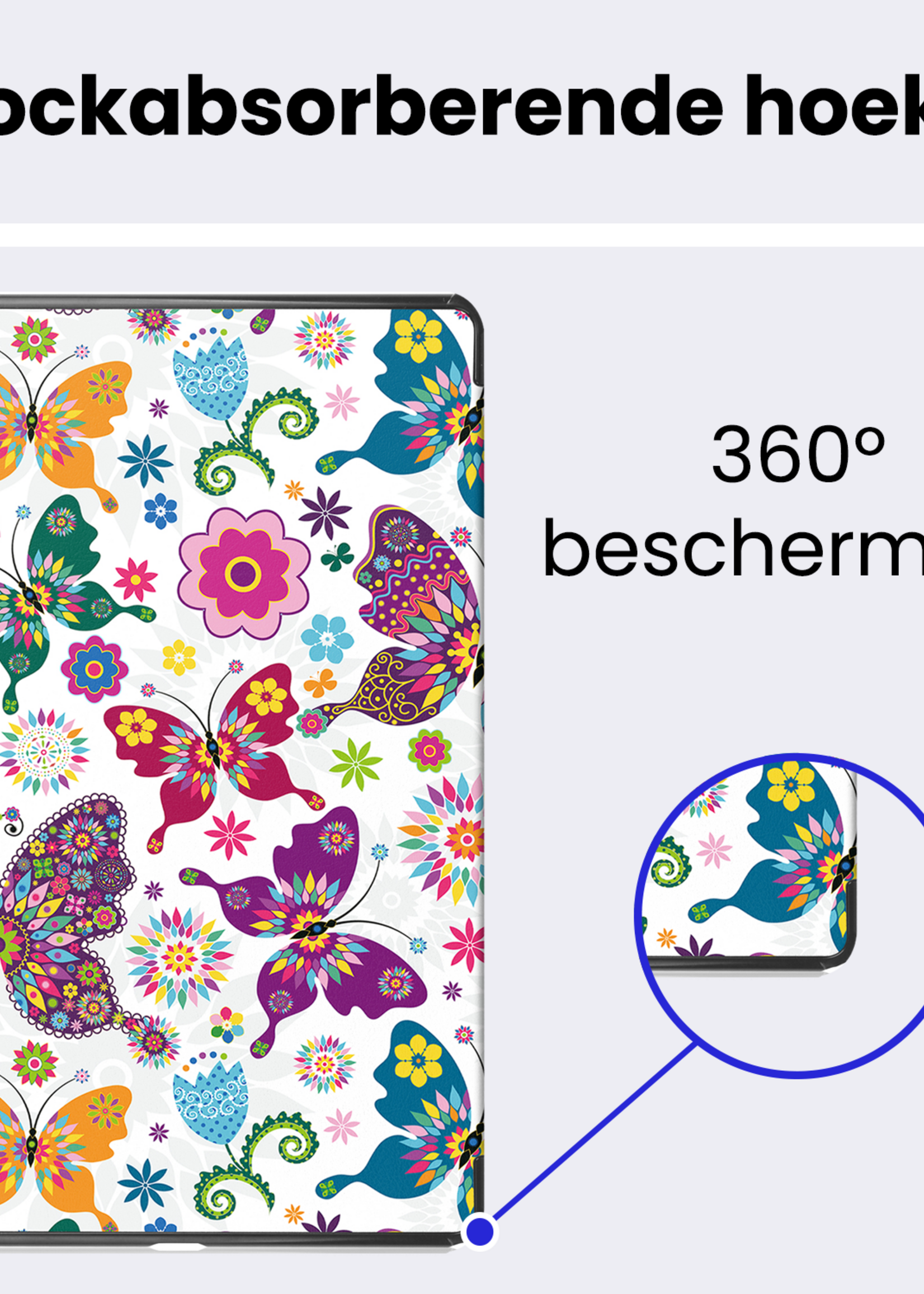 BTH Hoes Geschikt voor Samsung Galaxy Tab A9 Plus Hoes Book Case Hoesje Trifold Cover Met Screenprotector - Hoesje Geschikt voor Samsung Tab A9 Plus Hoesje Bookcase - Vlinders