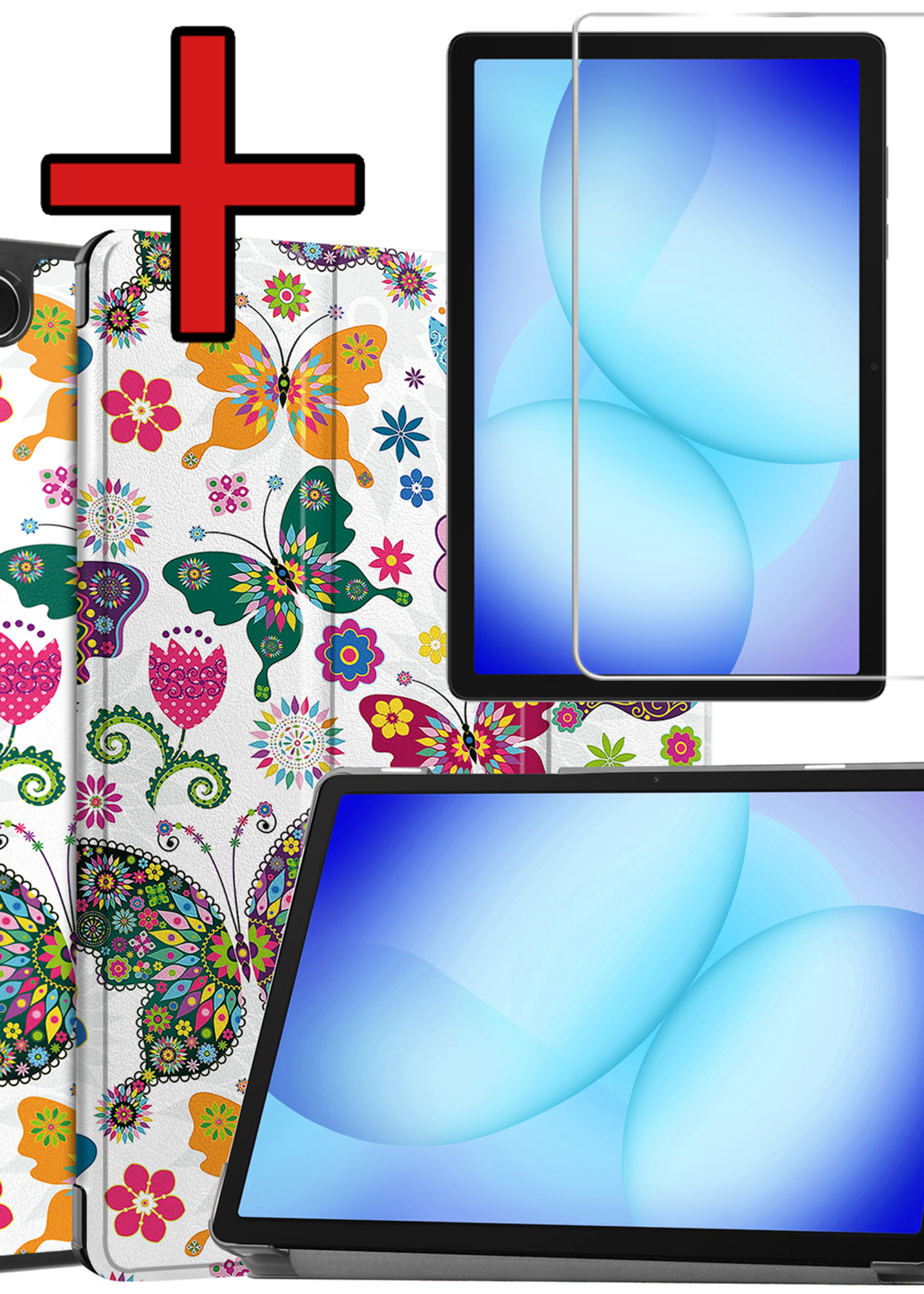 BTH Hoes Geschikt voor Samsung Galaxy Tab A9 Plus Hoes Book Case Hoesje Trifold Cover Met Screenprotector - Hoesje Geschikt voor Samsung Tab A9 Plus Hoesje Bookcase - Vlinders