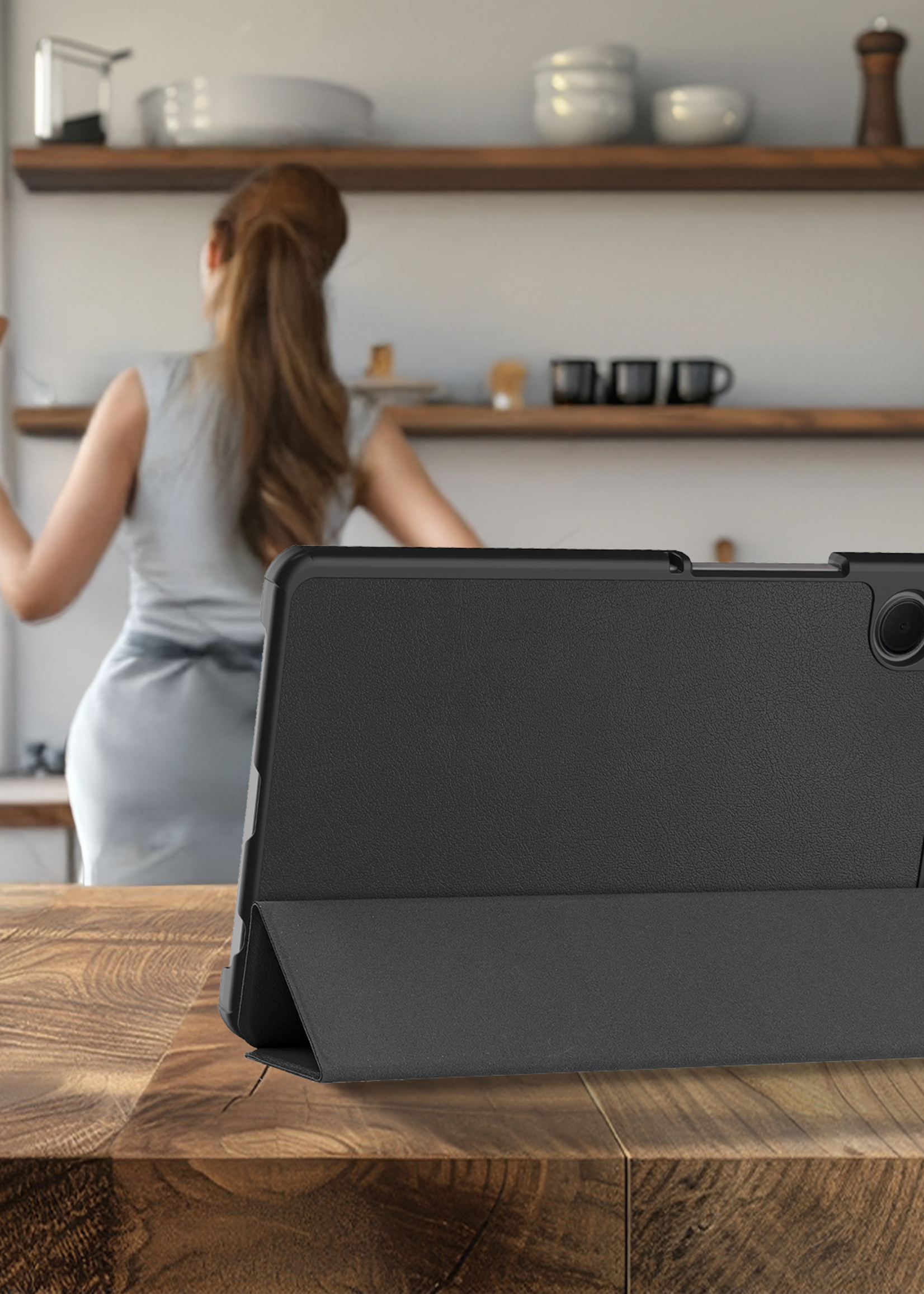 BTH Hoes Geschikt voor Samsung Galaxy Tab A9 Plus Hoes Book Case Hoesje Trifold Cover Met Screenprotector - Hoesje Geschikt voor Samsung Tab A9 Plus Hoesje Bookcase - Zwart