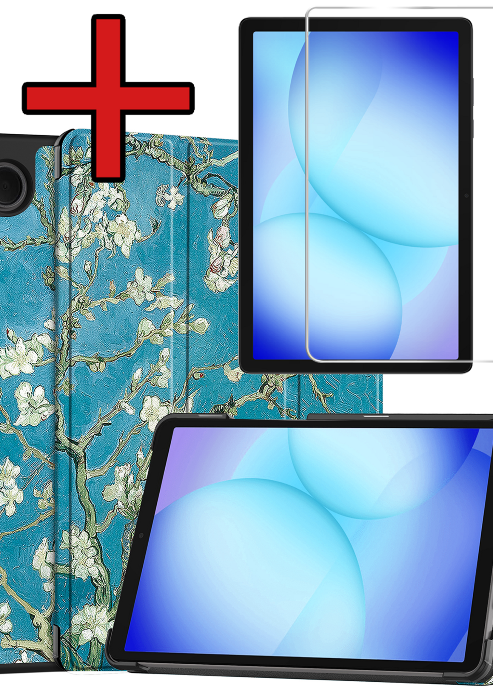 BTH Hoes Geschikt voor Samsung Galaxy Tab A9 Plus Hoes Book Case Hoesje Trifold Cover Met Screenprotector - Hoesje Geschikt voor Samsung Tab A9 Plus Hoesje Bookcase - Bloesem