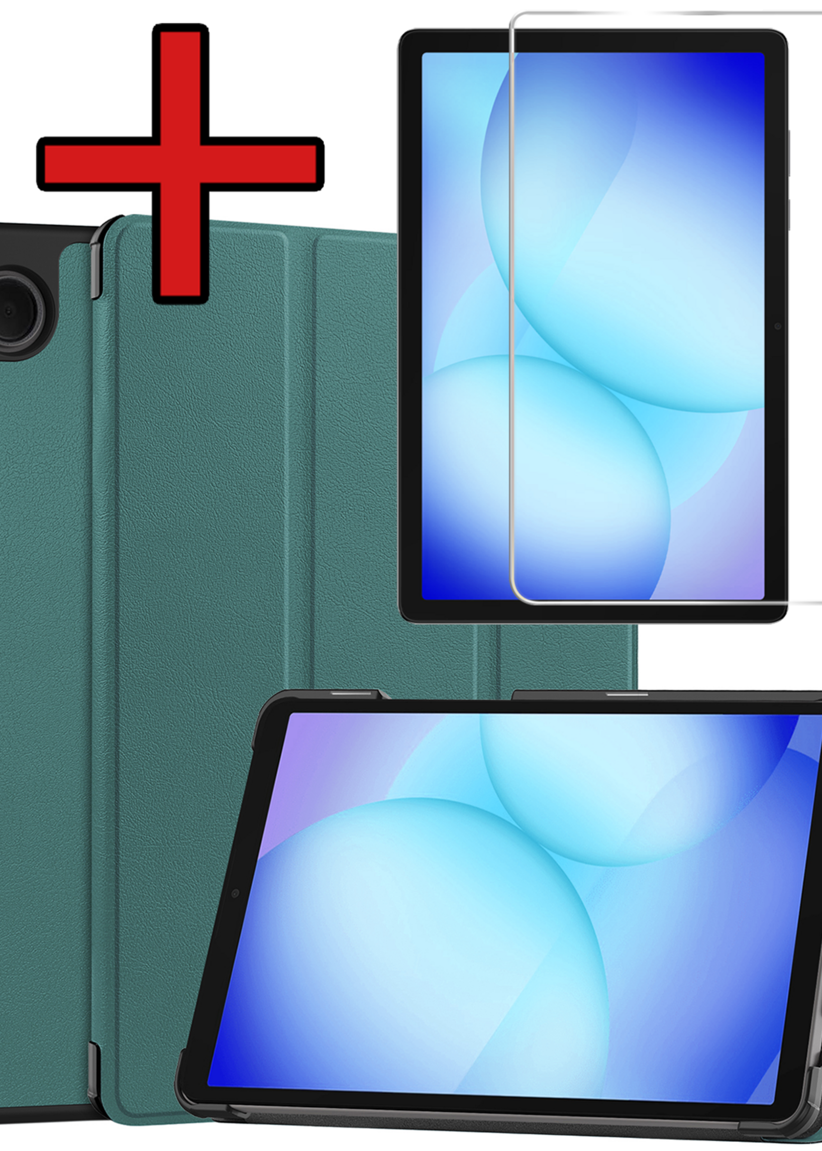 BTH Hoes Geschikt voor Samsung Galaxy Tab A9 Plus Hoes Book Case Hoesje Trifold Cover Met Screenprotector - Hoesje Geschikt voor Samsung Tab A9 Plus Hoesje Bookcase - Donkergroen