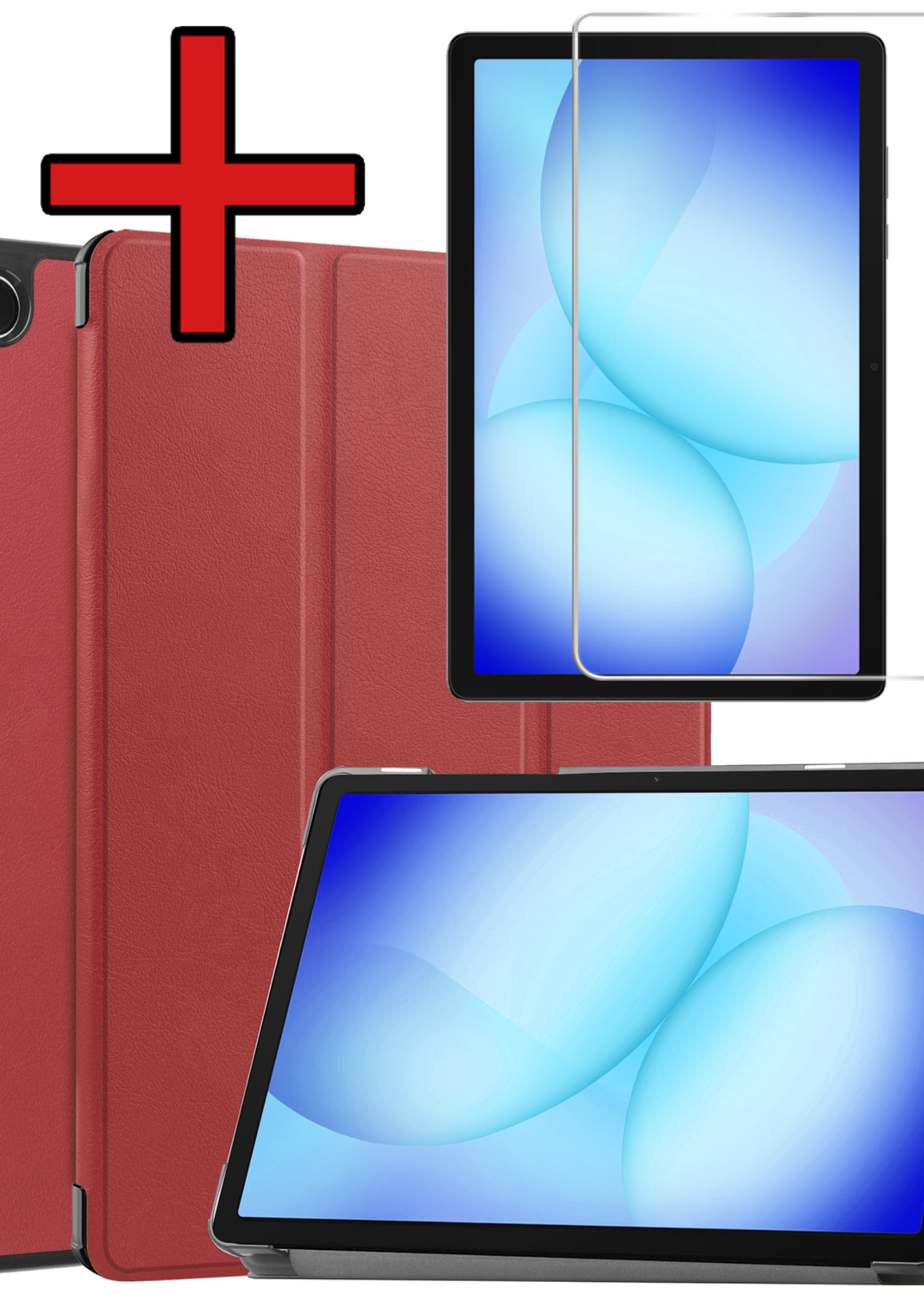 BTH Hoes Geschikt voor Samsung Galaxy Tab A9 Plus Hoes Book Case Hoesje Trifold Cover Met Screenprotector - Hoesje Geschikt voor Samsung Tab A9 Plus Hoesje Bookcase - Donkerrood
