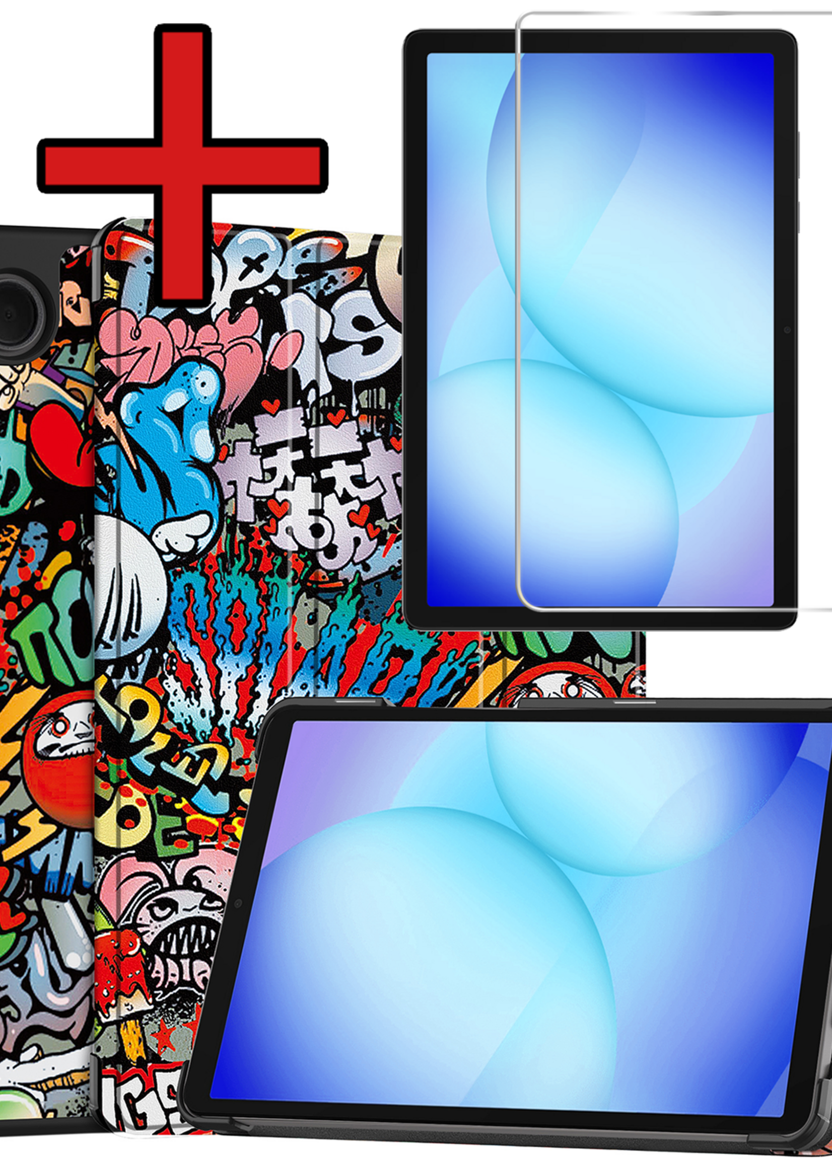 BTH Hoes Geschikt voor Samsung Galaxy Tab A9 Plus Hoes Book Case Hoesje Trifold Cover Met Screenprotector - Hoesje Geschikt voor Samsung Tab A9 Plus Hoesje Bookcase - Graffity