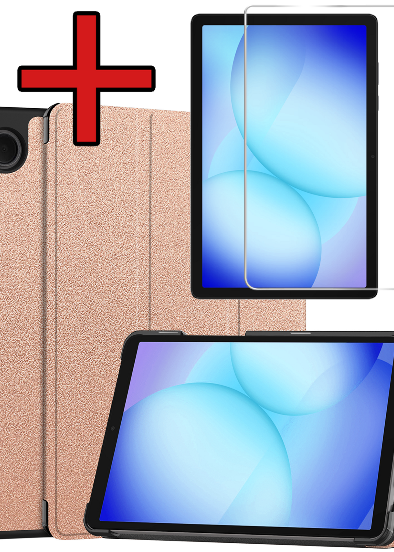 BTH Hoes Geschikt voor Samsung Galaxy Tab A9 Plus Hoes Book Case Hoesje Trifold Cover Met Screenprotector - Hoesje Geschikt voor Samsung Tab A9 Plus Hoesje Bookcase - Rosé goud
