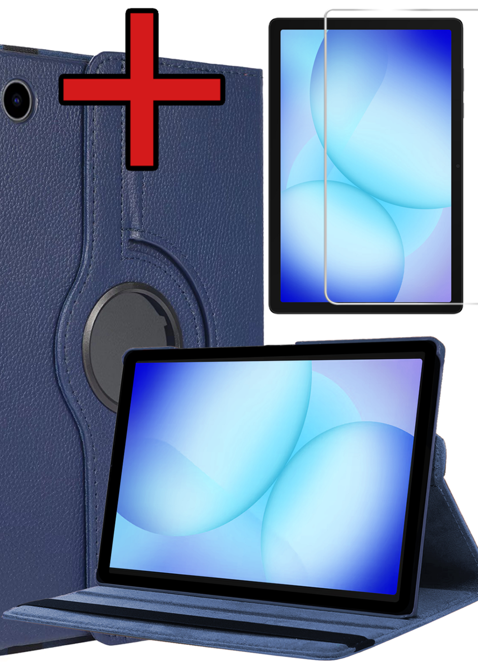BTH BTH Samsung Galaxy Tab A9 Plus Hoes Draaibaar Met Screenprotector - Donkerblauw