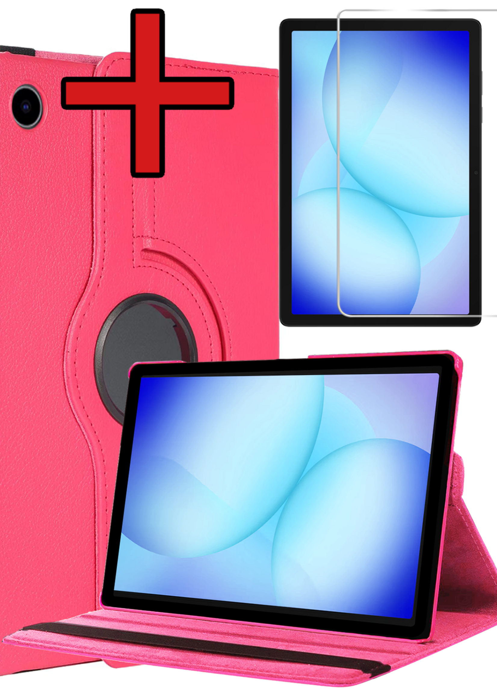 BTH BTH Samsung Galaxy Tab A9 Plus Hoes Draaibaar Met Screenprotector - Donkerroze