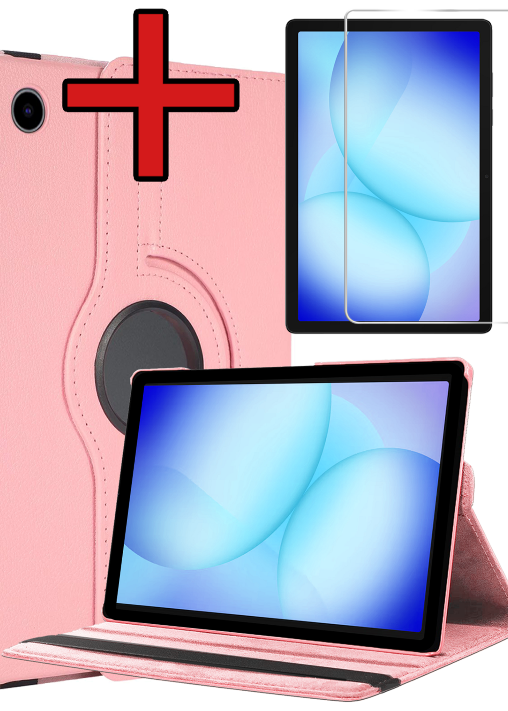 BTH BTH Samsung Galaxy Tab A9 Plus Hoes Draaibaar Met Screenprotector - Lichtroze